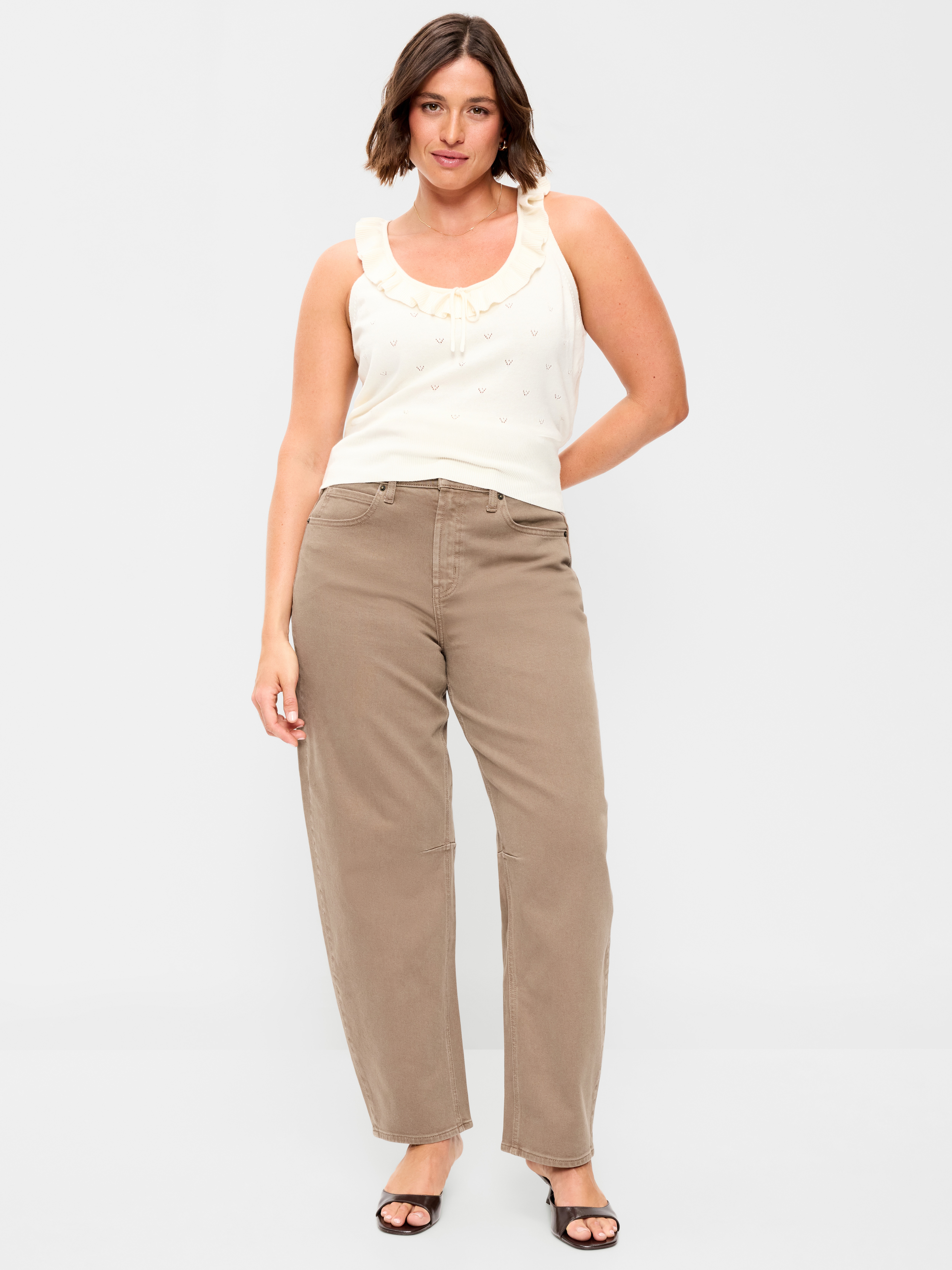 High-Waisted Baggy Barrel Jeans - Clay - 5