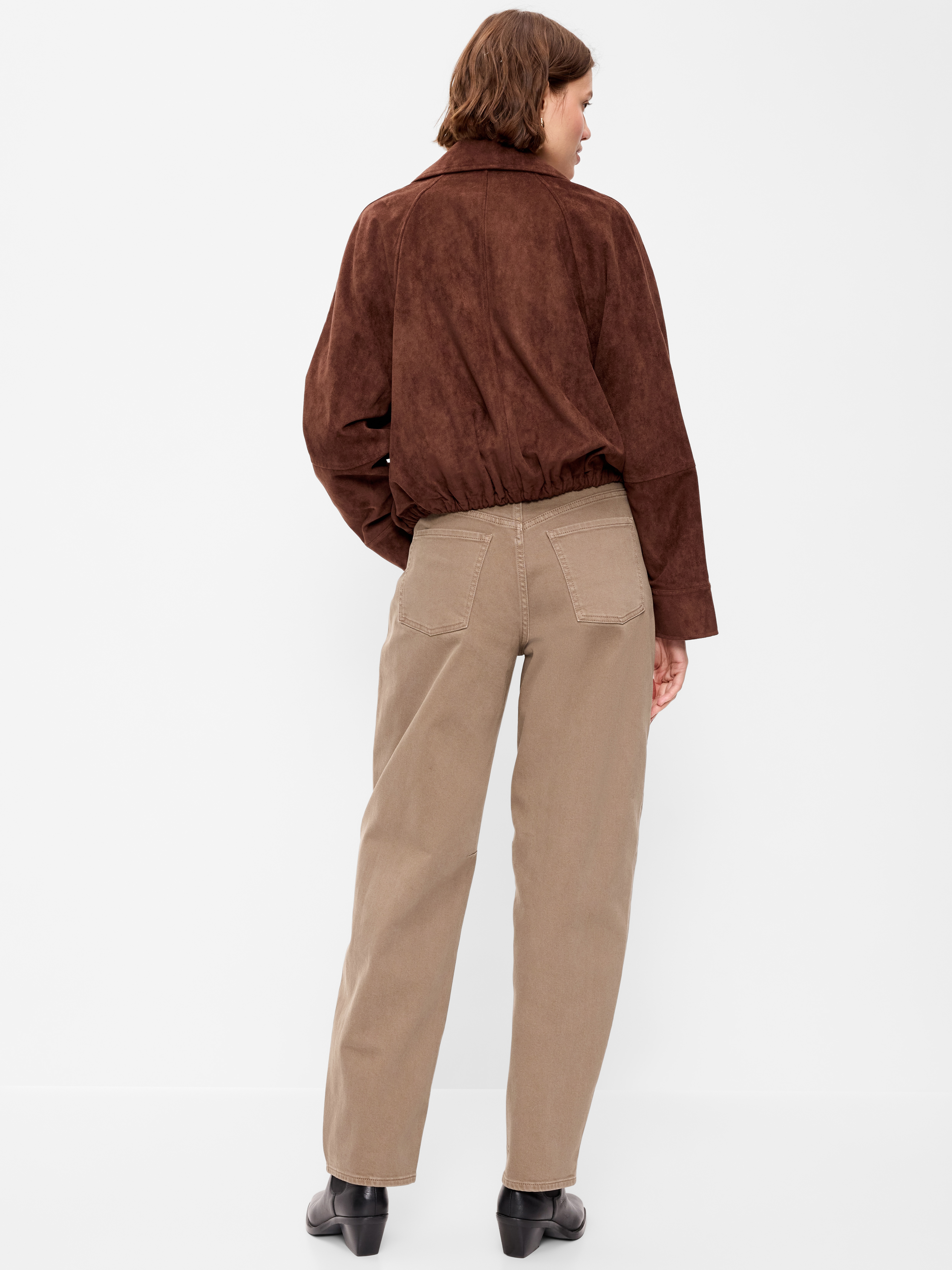 High-Waisted Baggy Barrel Jeans - Clay - 3