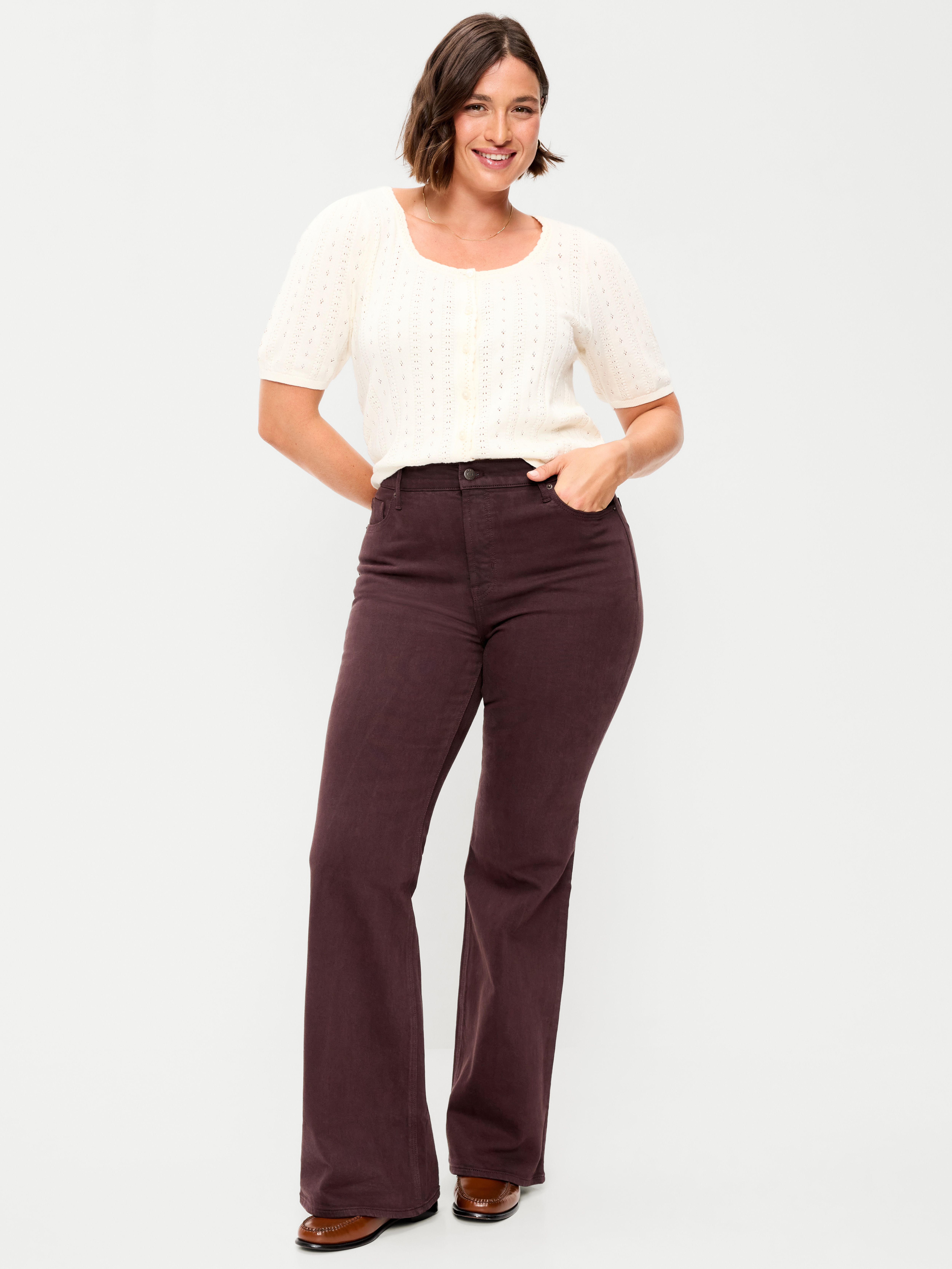 High-Waisted Flare Jeans - Plum Wine - 6