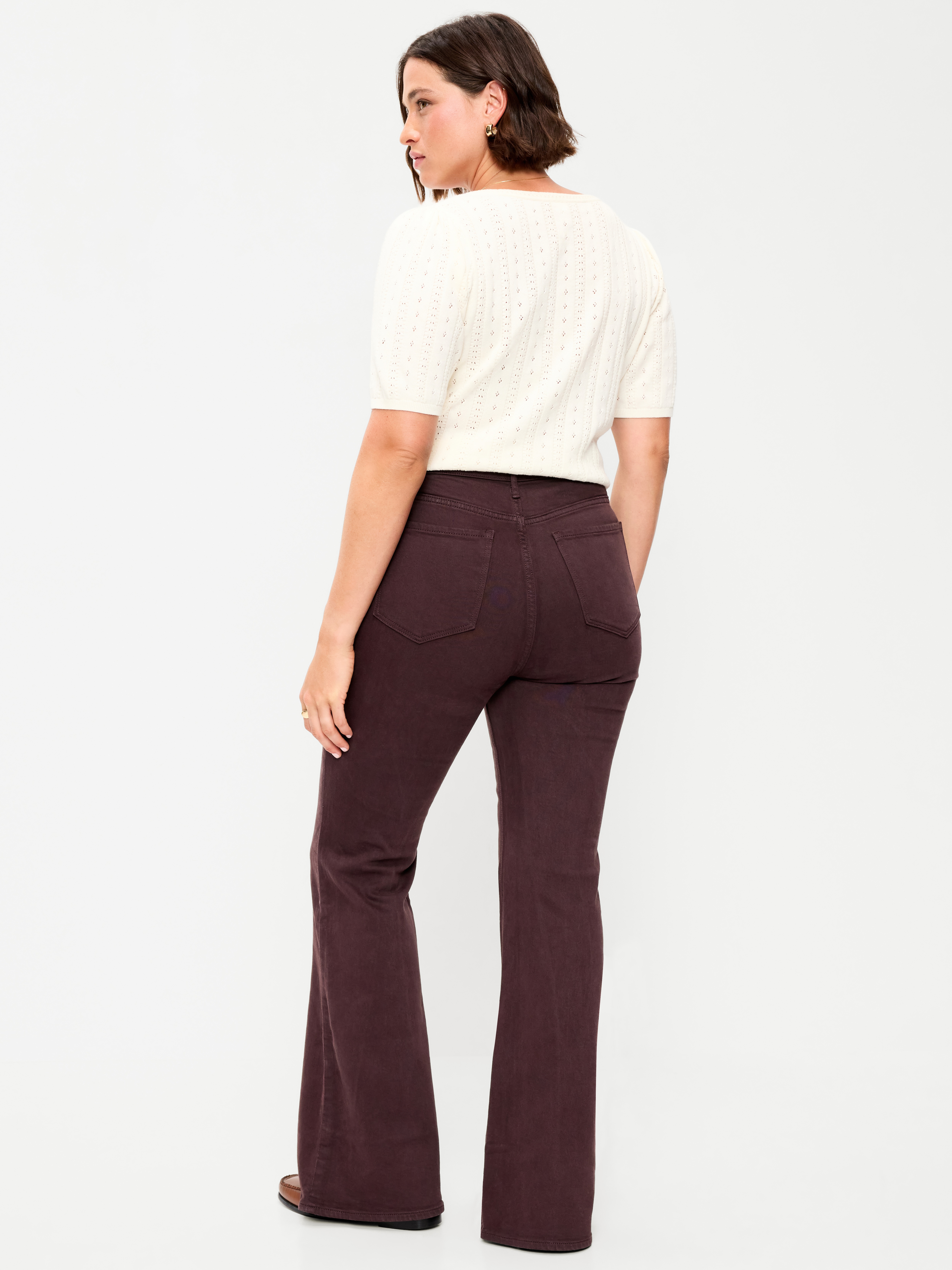 High-Waisted Flare Jeans - Plum Wine - 7