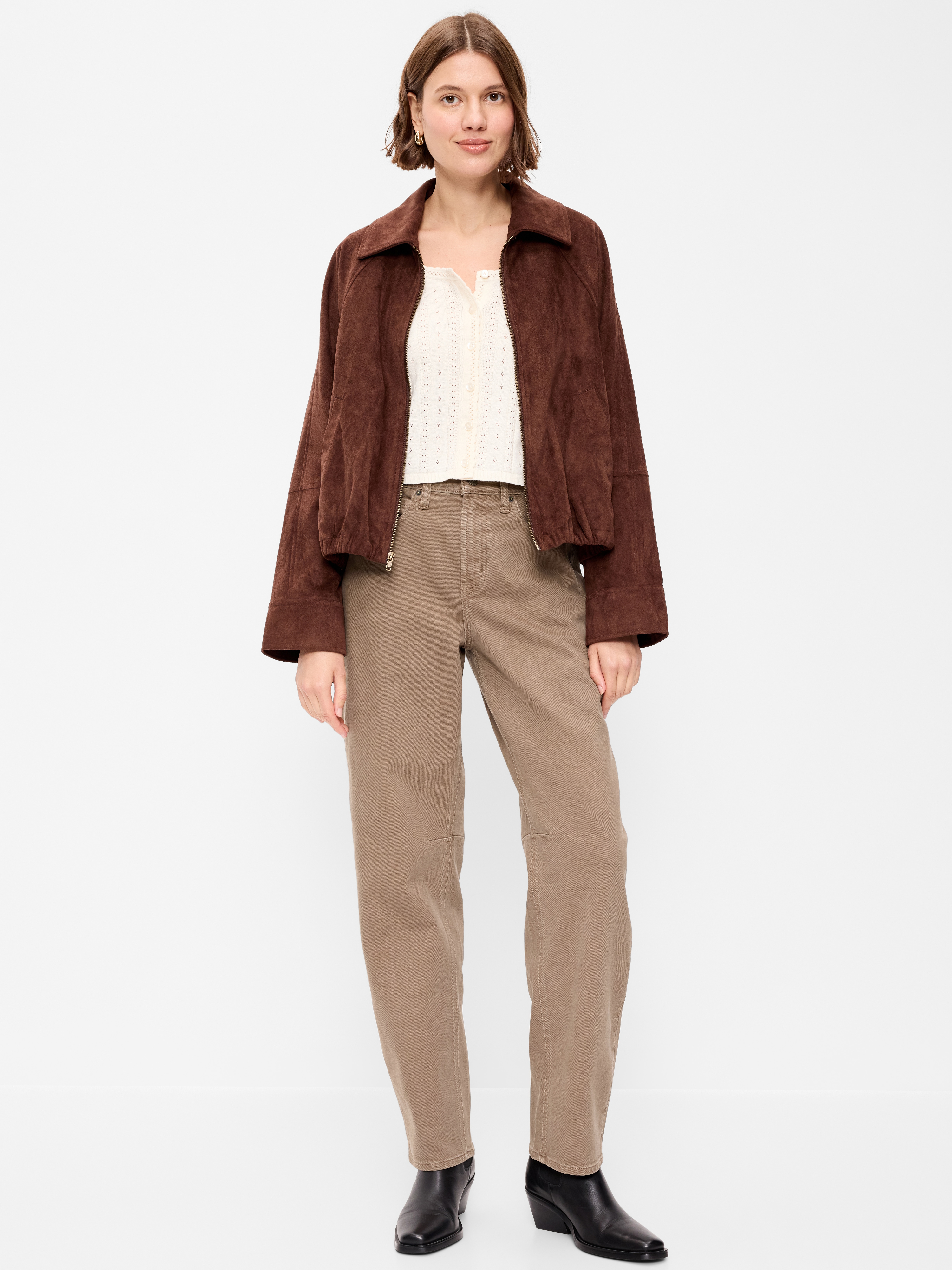 High-Waisted Baggy Barrel Jeans - Clay - 1