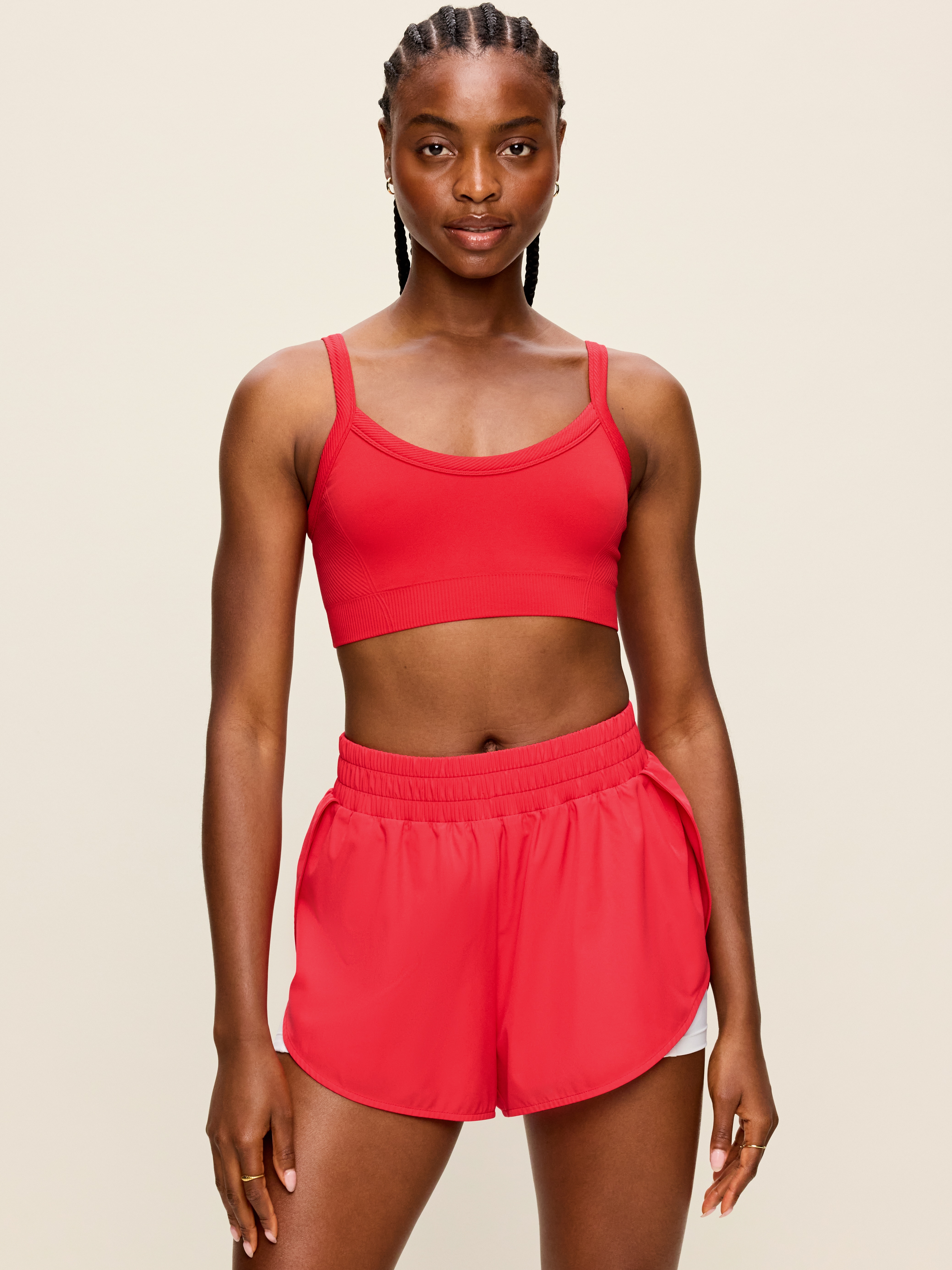 Light Support Fluid Seamless Ribbed Sports Bra - Bold Red - 1