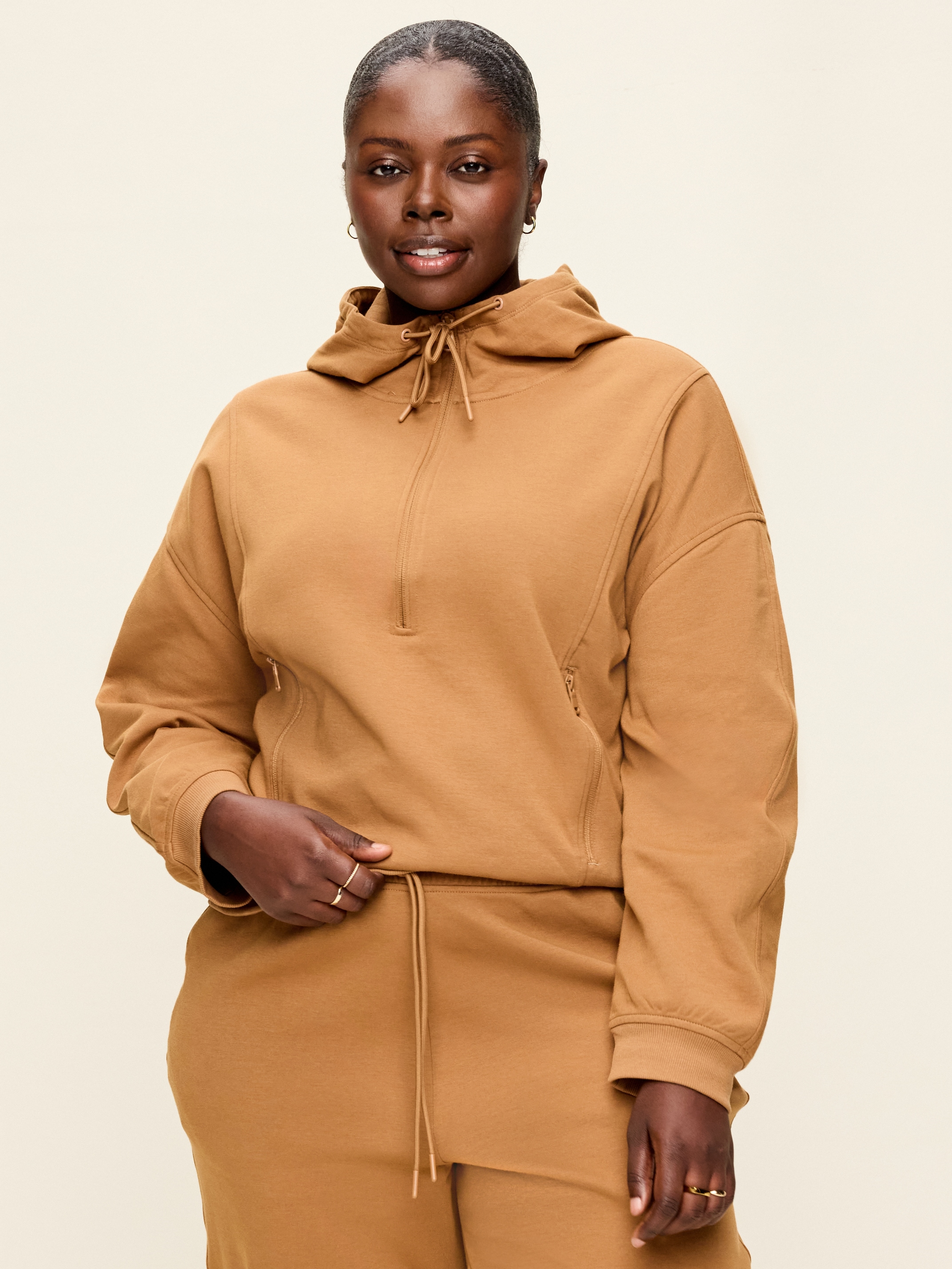 Dynamic Fleece Half-Zip Hoodie Sweatshirt - SYCAMORE BARK - 7