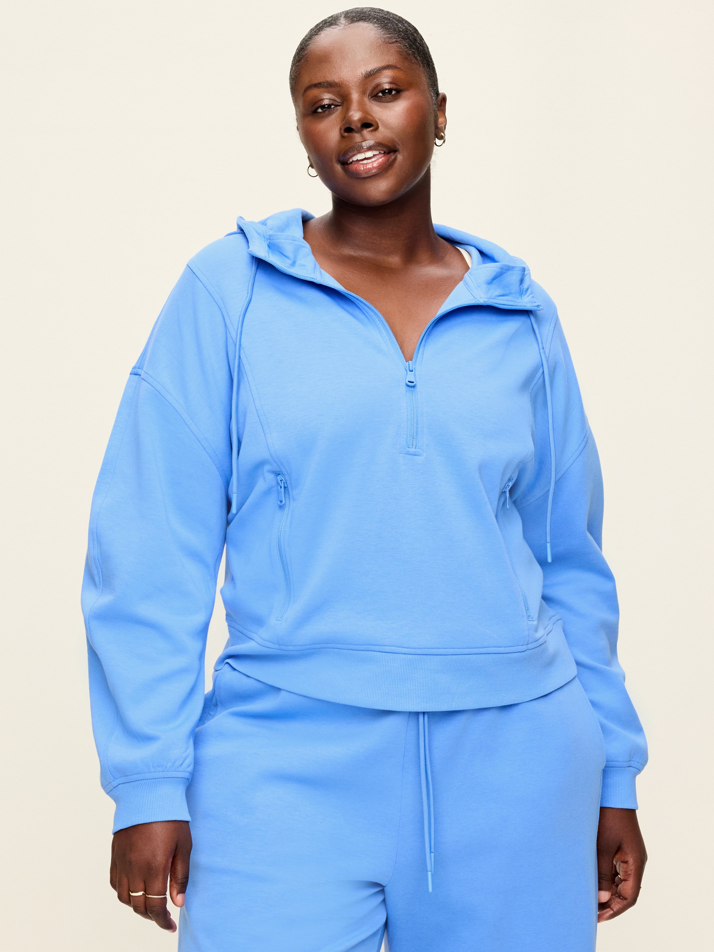 Dynamic Fleece Half-Zip Hoodie Sweatshirt - Light Blue - 7
