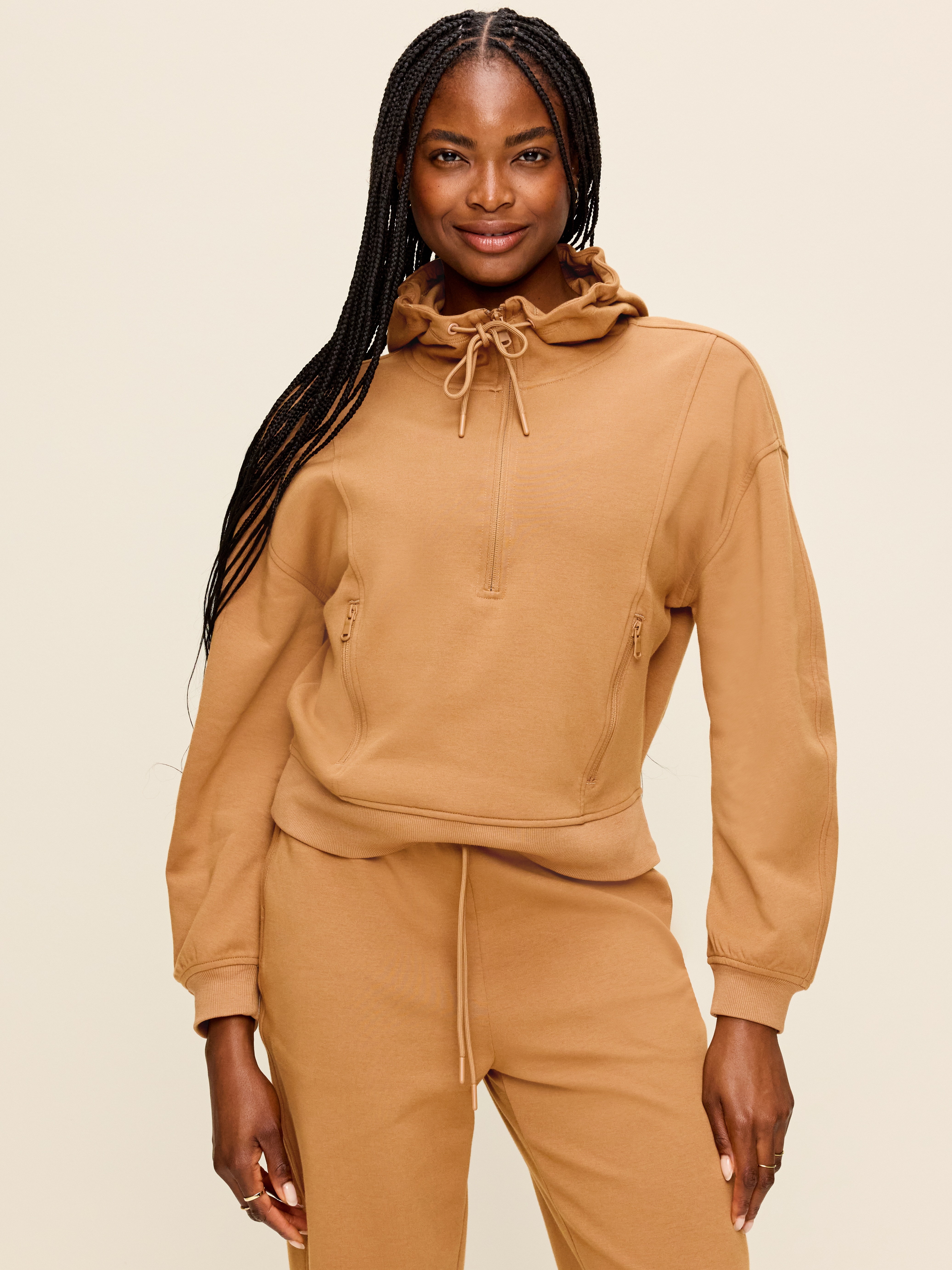 Dynamic Fleece Half-Zip Hoodie Sweatshirt - SYCAMORE BARK - 1