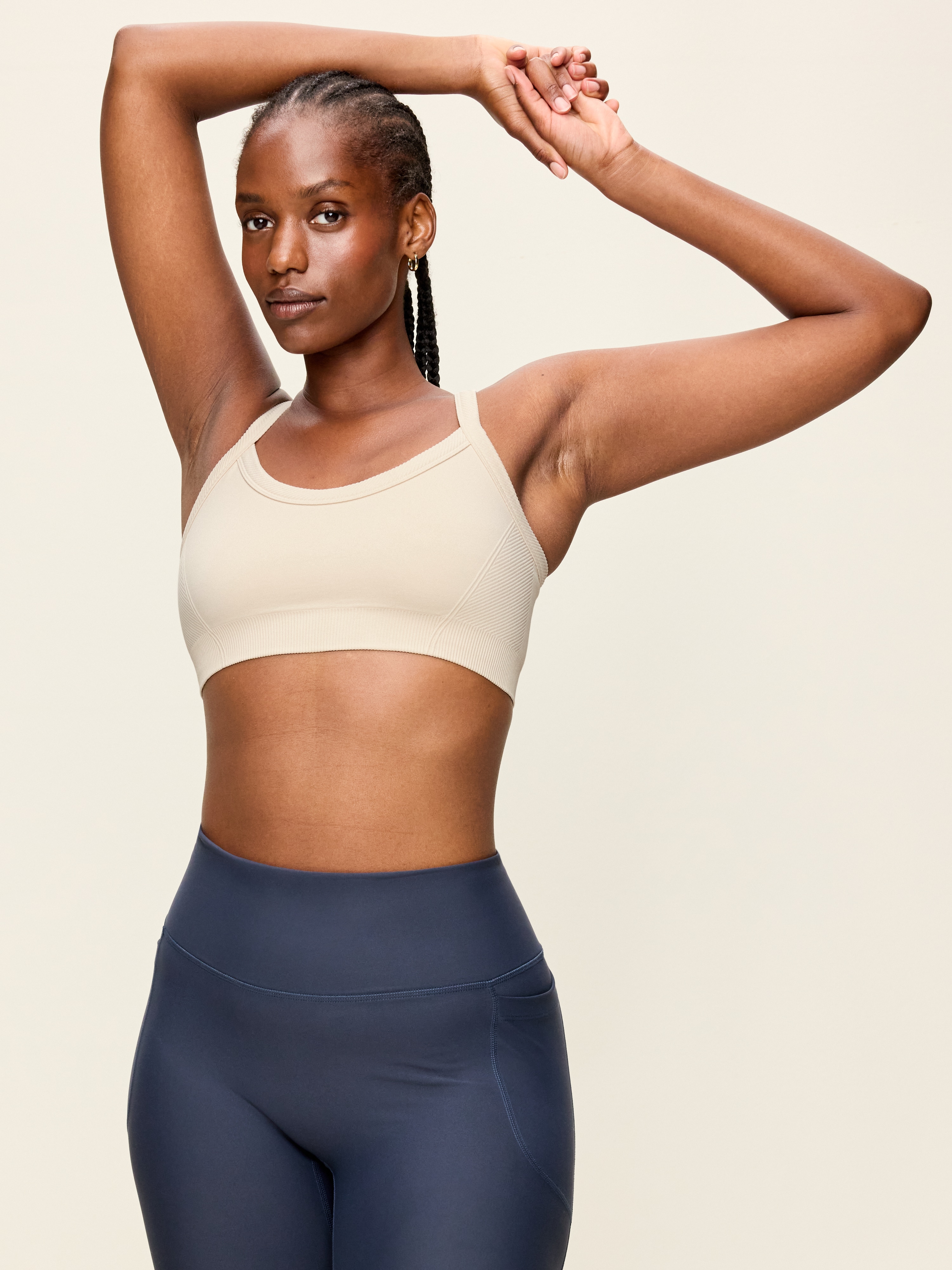 Light Support Fluid Seamless Ribbed Sports Bra - White Combo - 4
