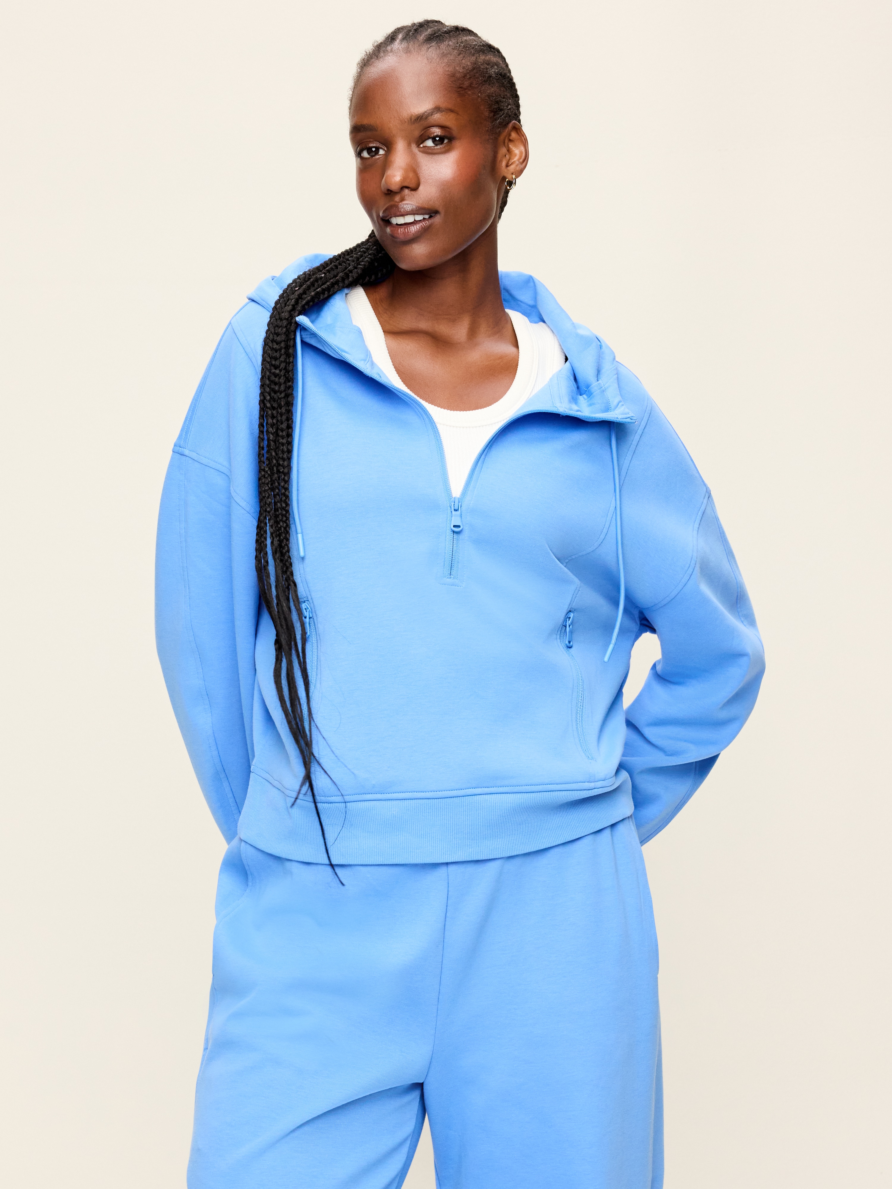 Dynamic Fleece Half-Zip Hoodie Sweatshirt - Light Blue - 5