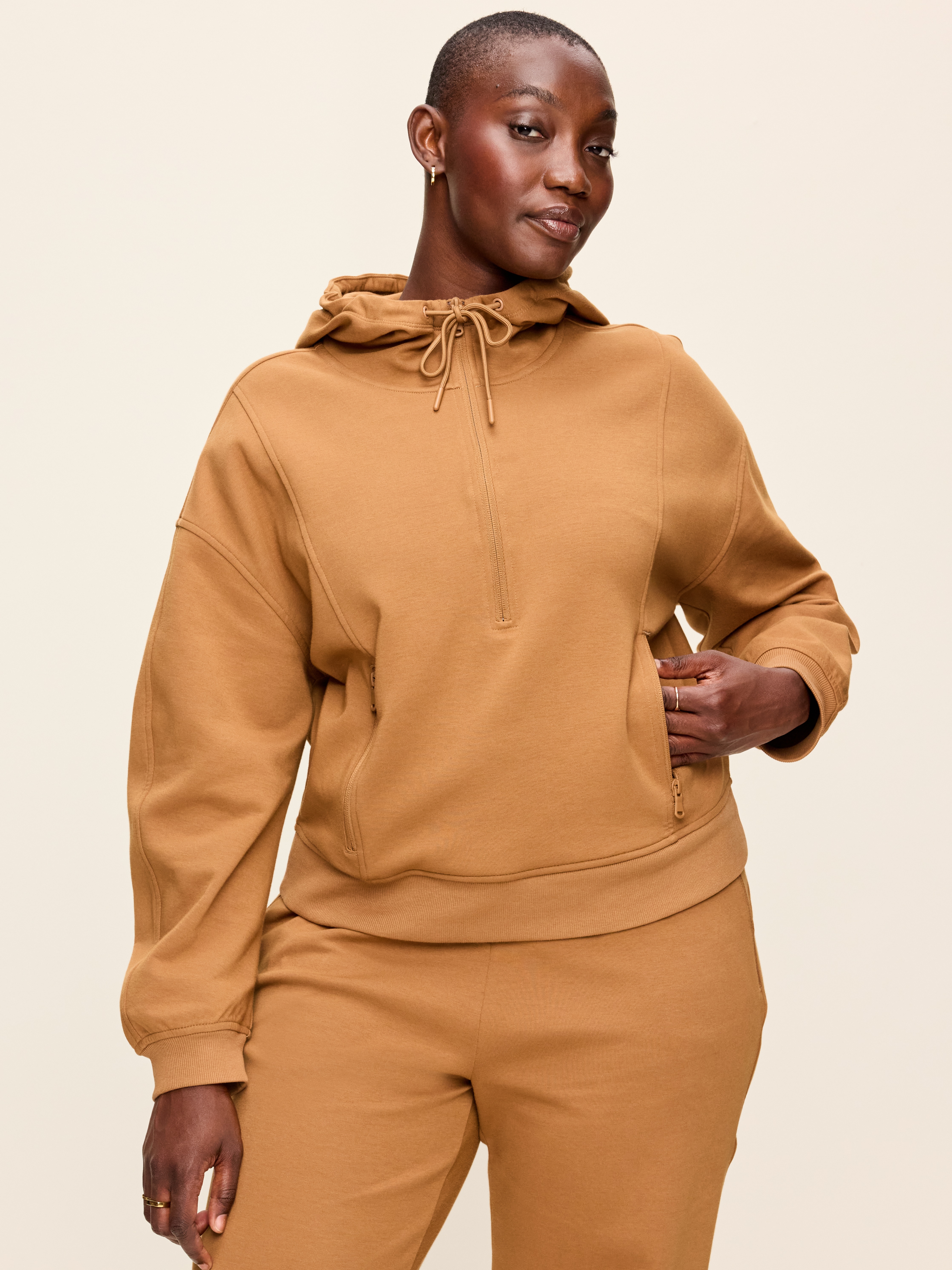 Dynamic Fleece Half-Zip Hoodie Sweatshirt - SYCAMORE BARK - 6
