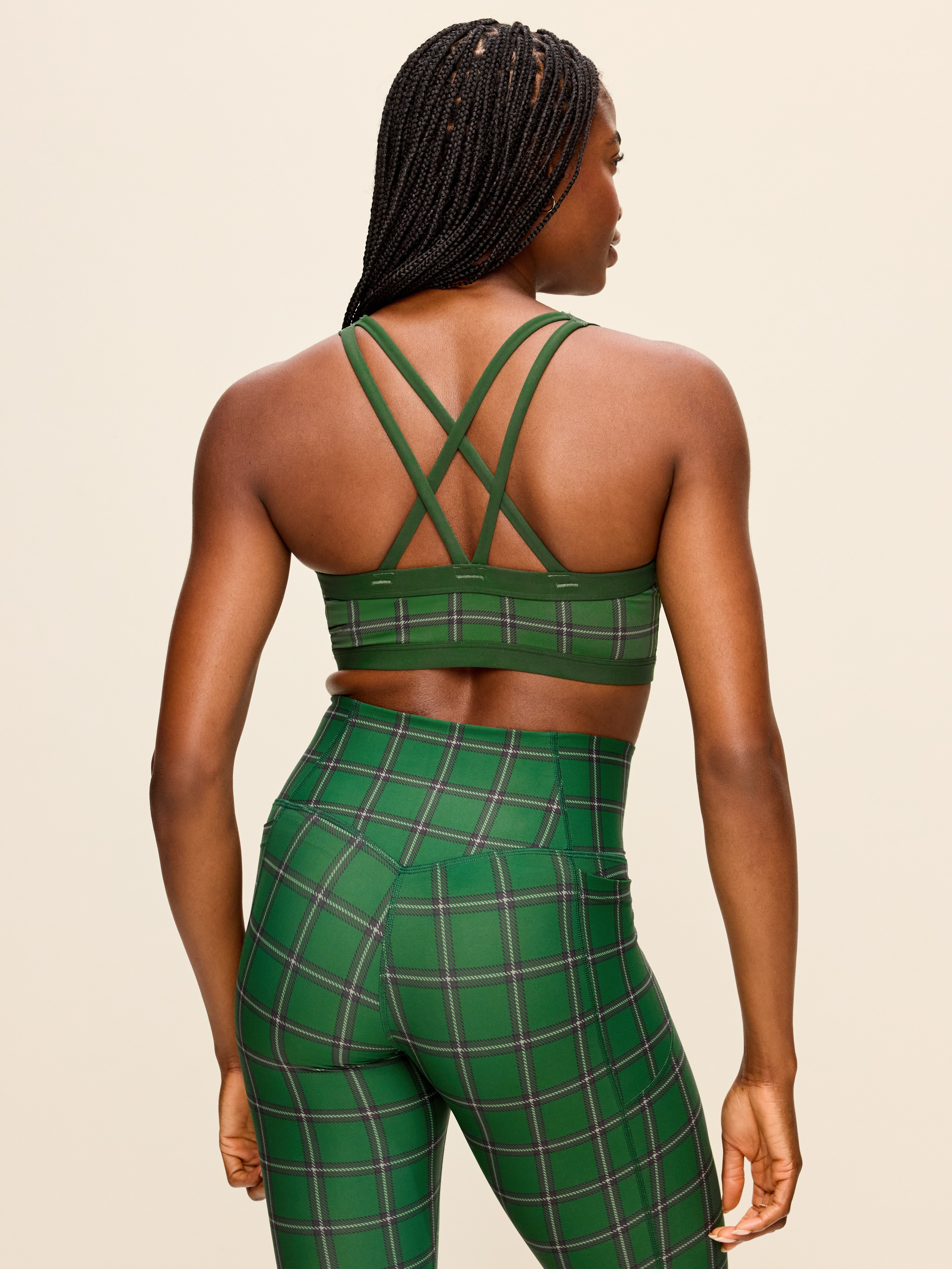 Medium Support PowerSoft Sports Bra - Green Plaid - 2