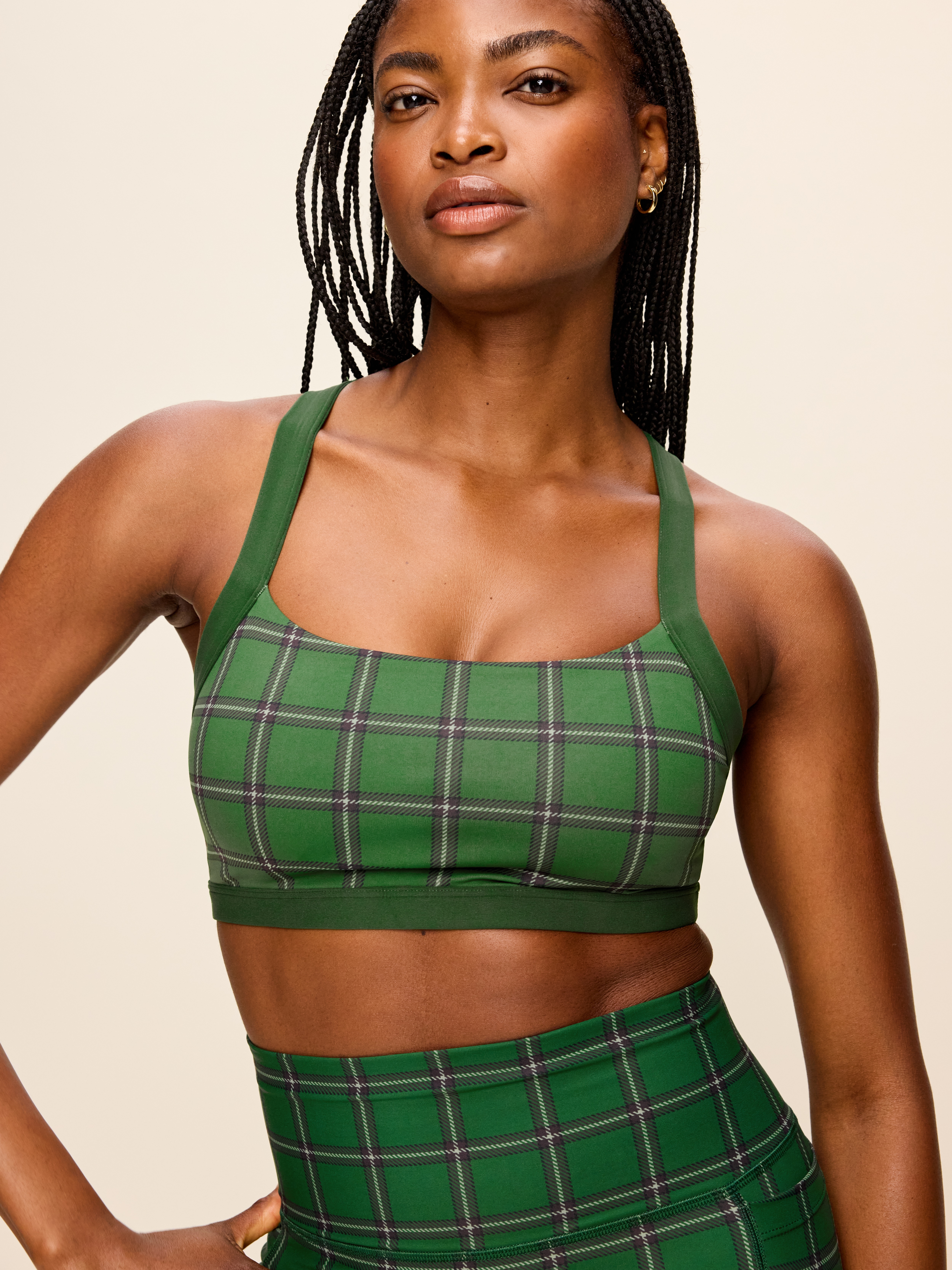 Medium Support PowerSoft Sports Bra - Green Plaid - 9