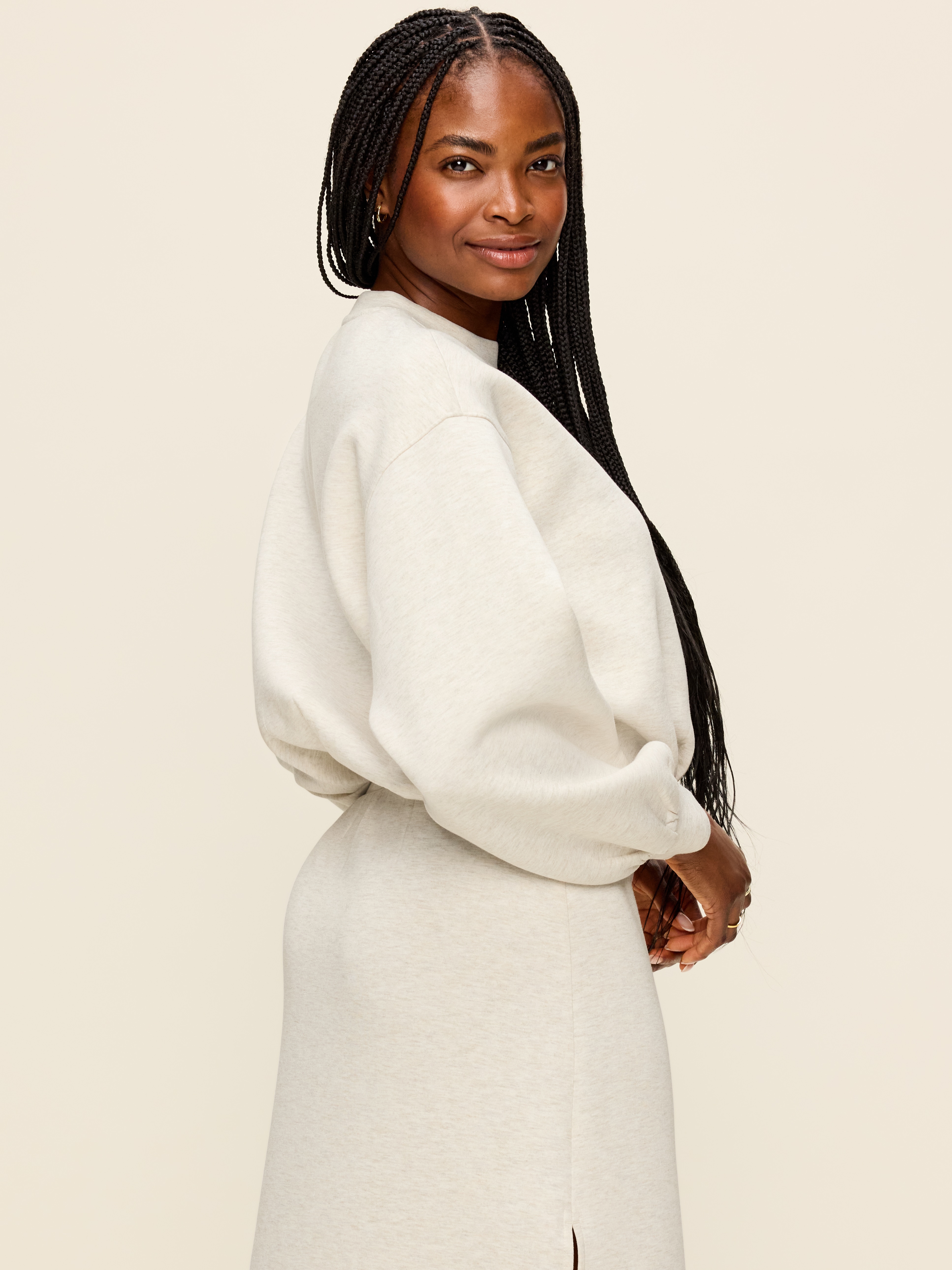 Bounce Fleece Bubble-Hem Sweatshirt - Oatmeal Heather - 2