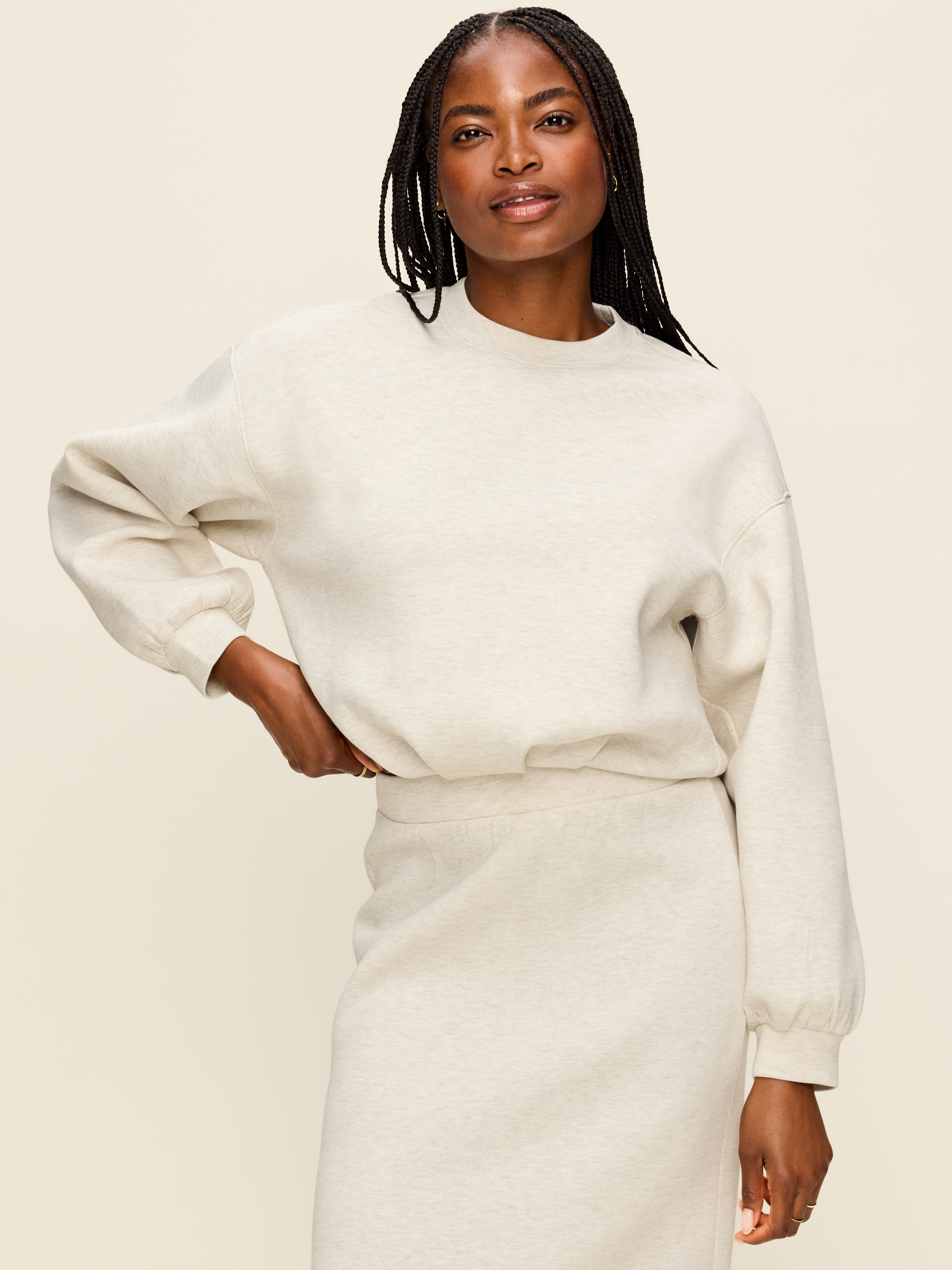 Bounce Fleece Bubble-Hem Sweatshirt - Oatmeal Heather - 1