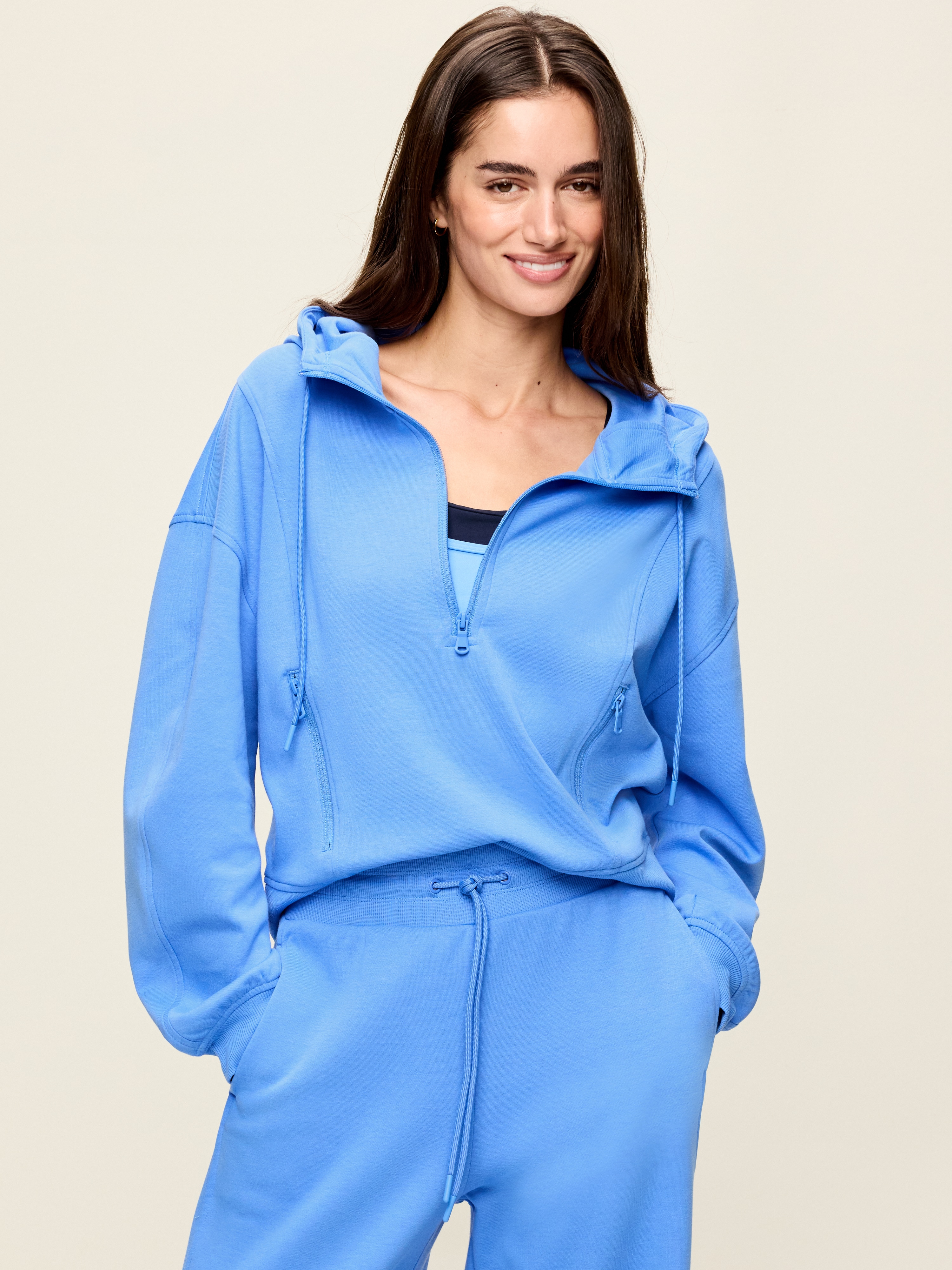 Dynamic Fleece Half-Zip Hoodie Sweatshirt - Light Blue - 1