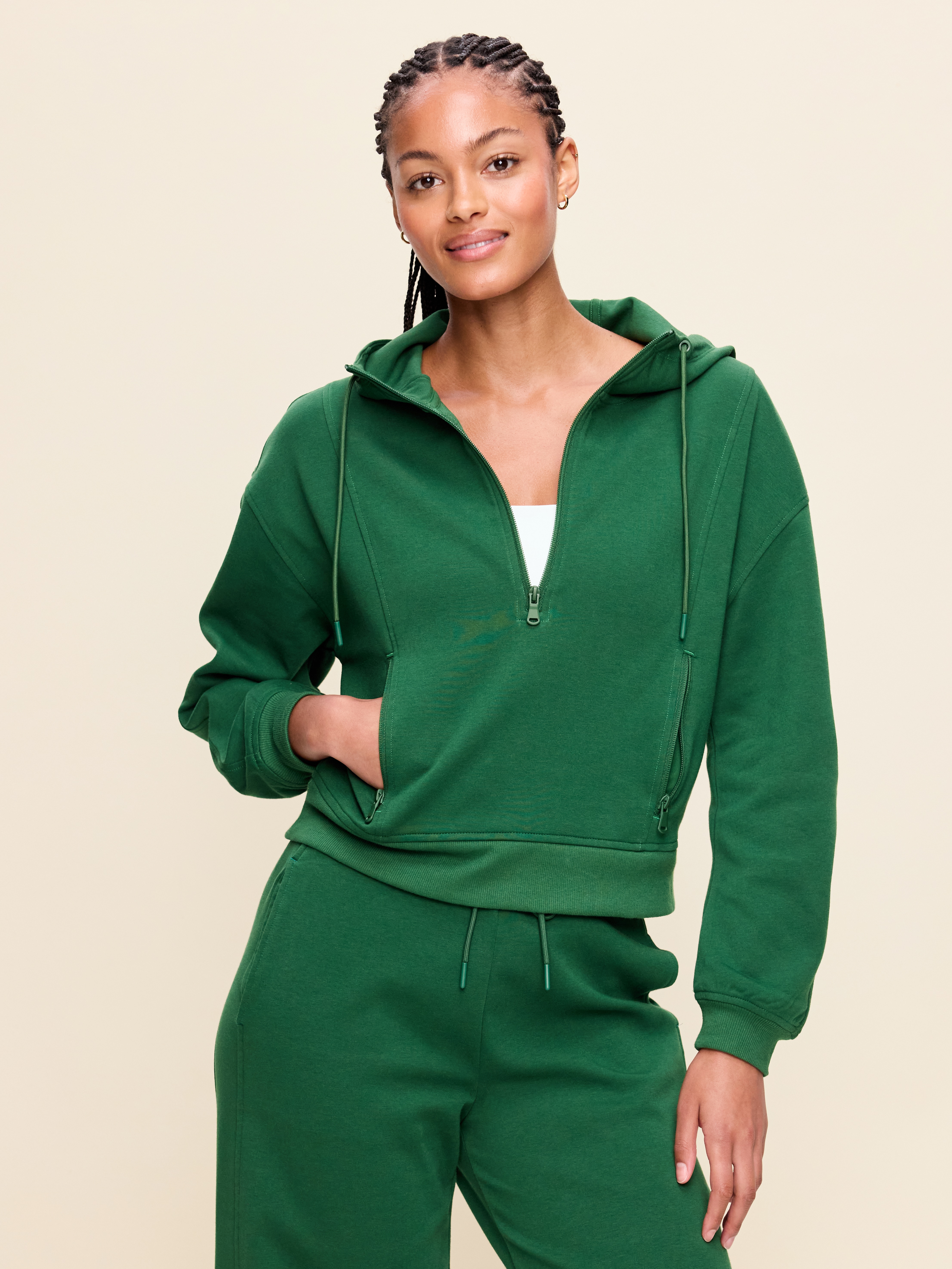 Dynamic Fleece Half-Zip Hoodie Sweatshirt - Field Of Greens - 1