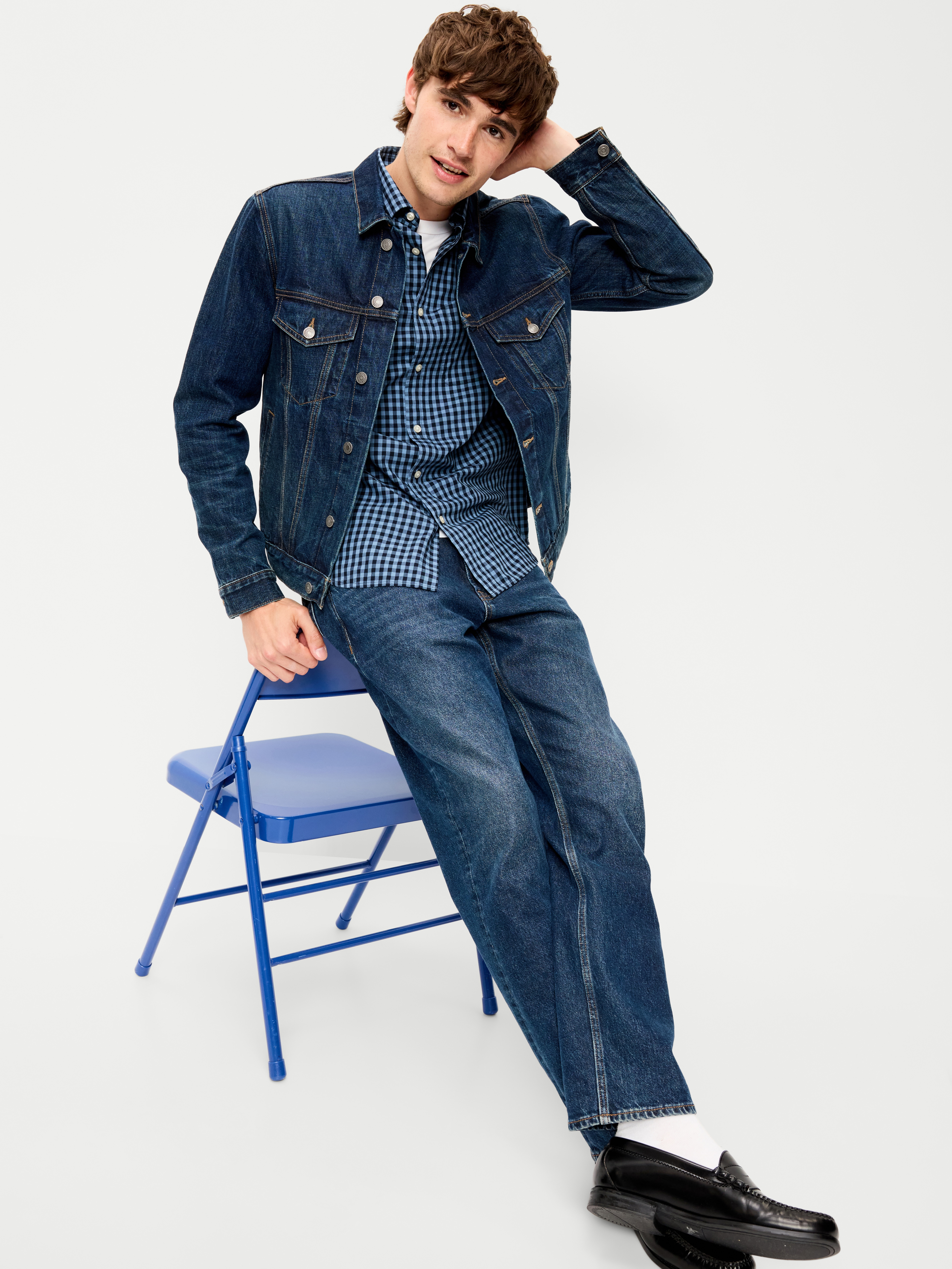 Classic Fit Everyday Oxford Shirt - Navy Blue Check - 3