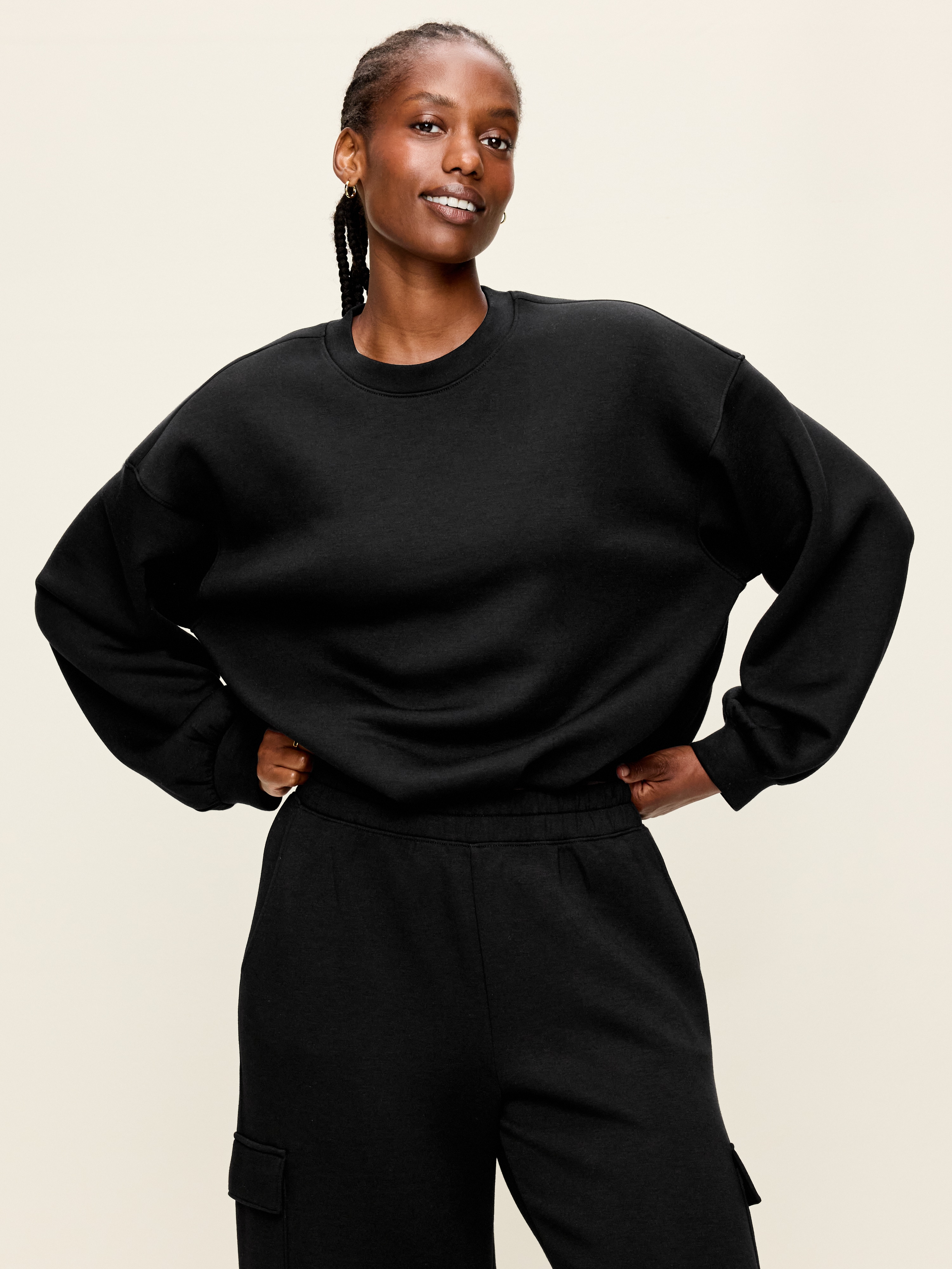 Bounce Fleece Bubble-Hem Sweatshirt - Black Jack - 5