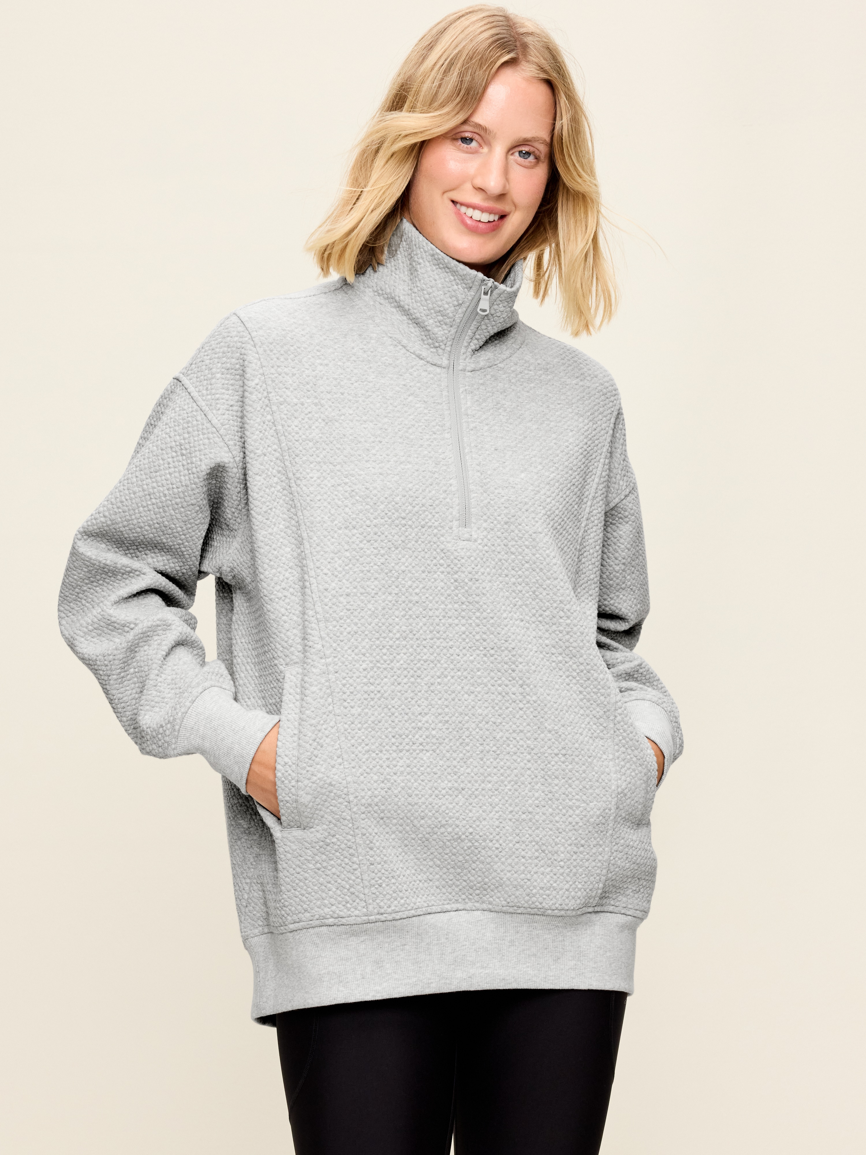 Dynamic Fleece Half-Zip Tunic Sweatshirt - Heather Grey - 1