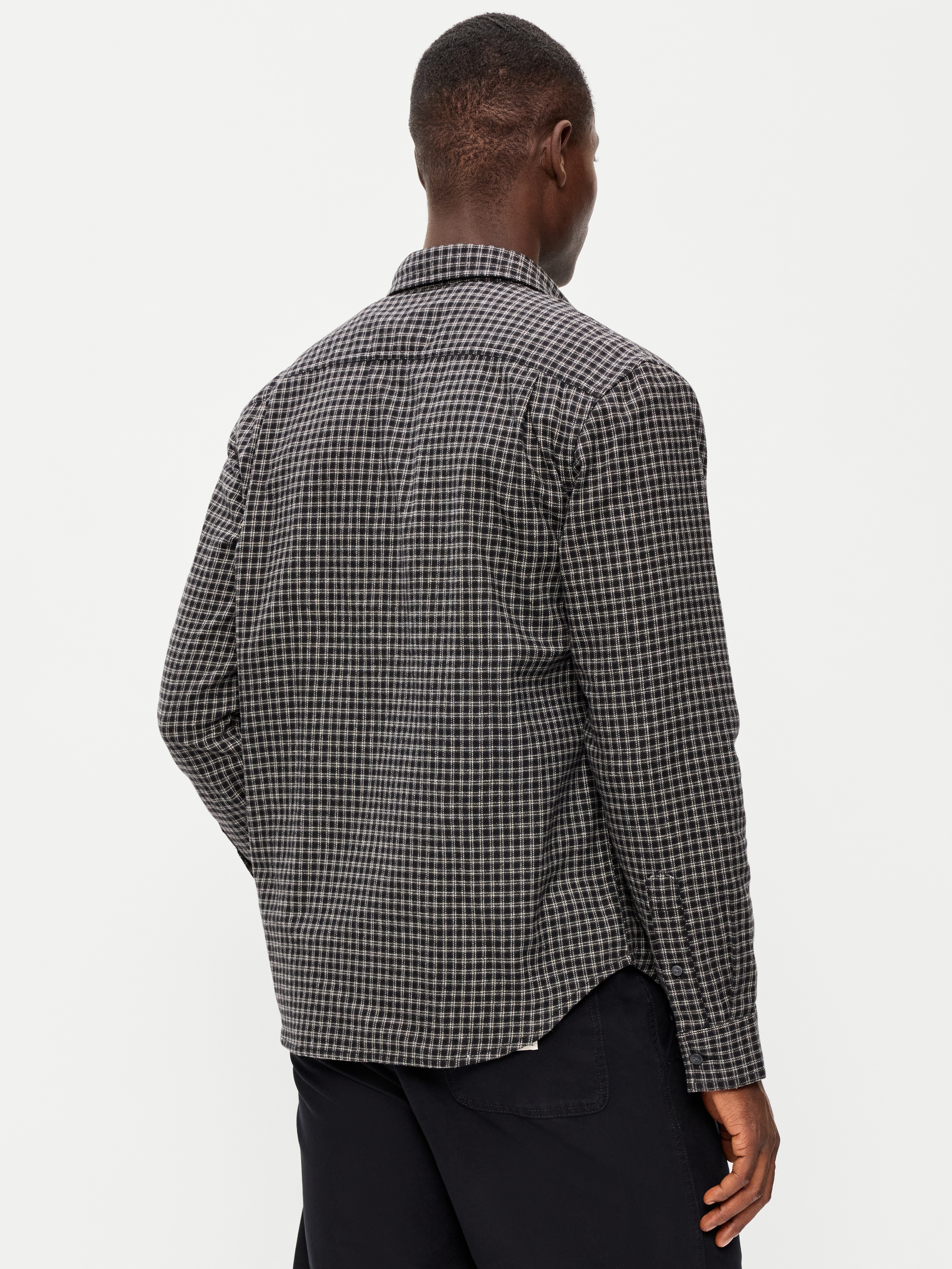 Relaxed Long-Sleeve Flannel Pocket Shirt - Black Check - 2