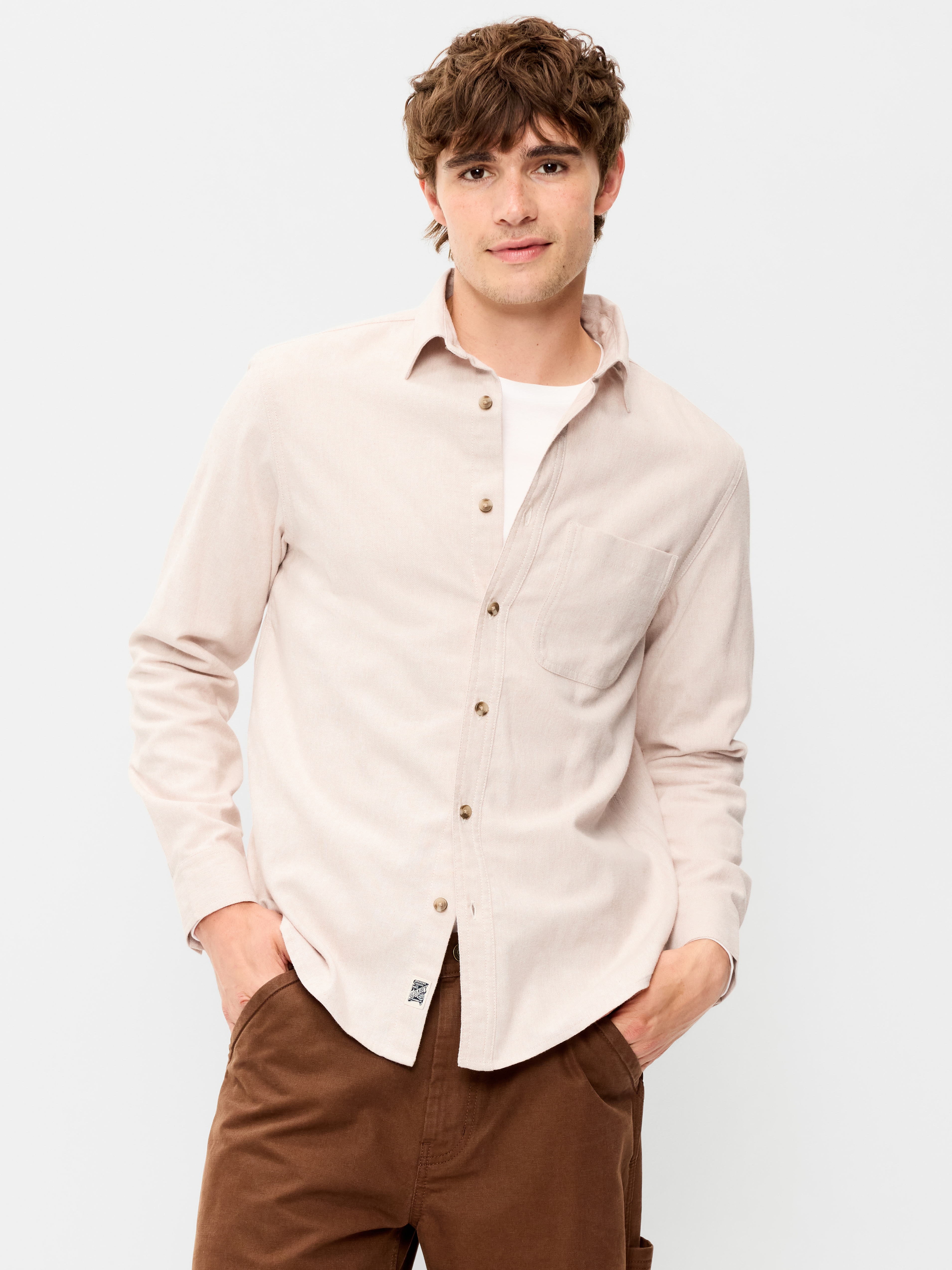 Relaxed Long-Sleeve Flannel Pocket Shirt - Oatmeal Heather - 1