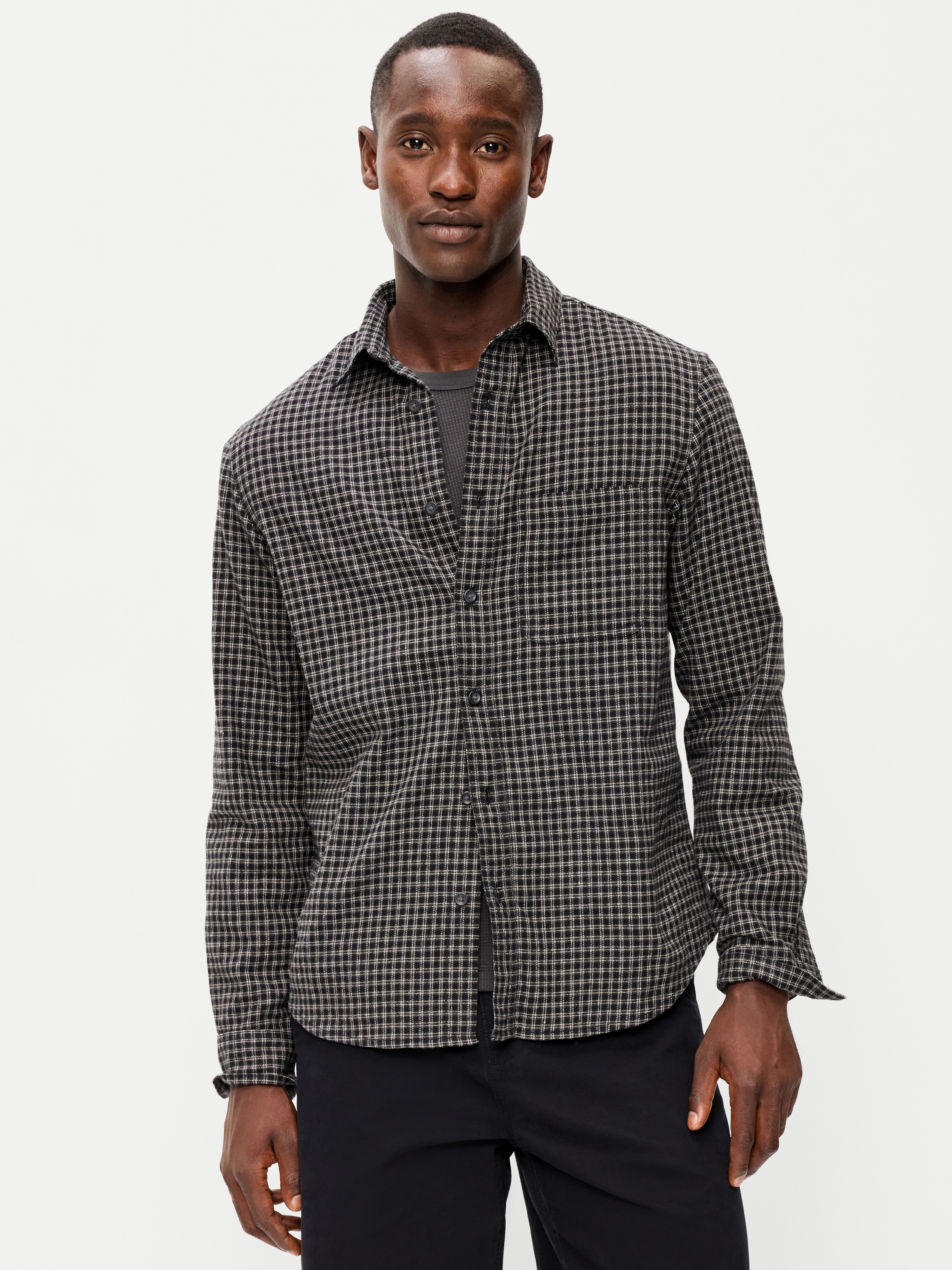 Relaxed Long-Sleeve Flannel Pocket Shirt - Black Check - 1