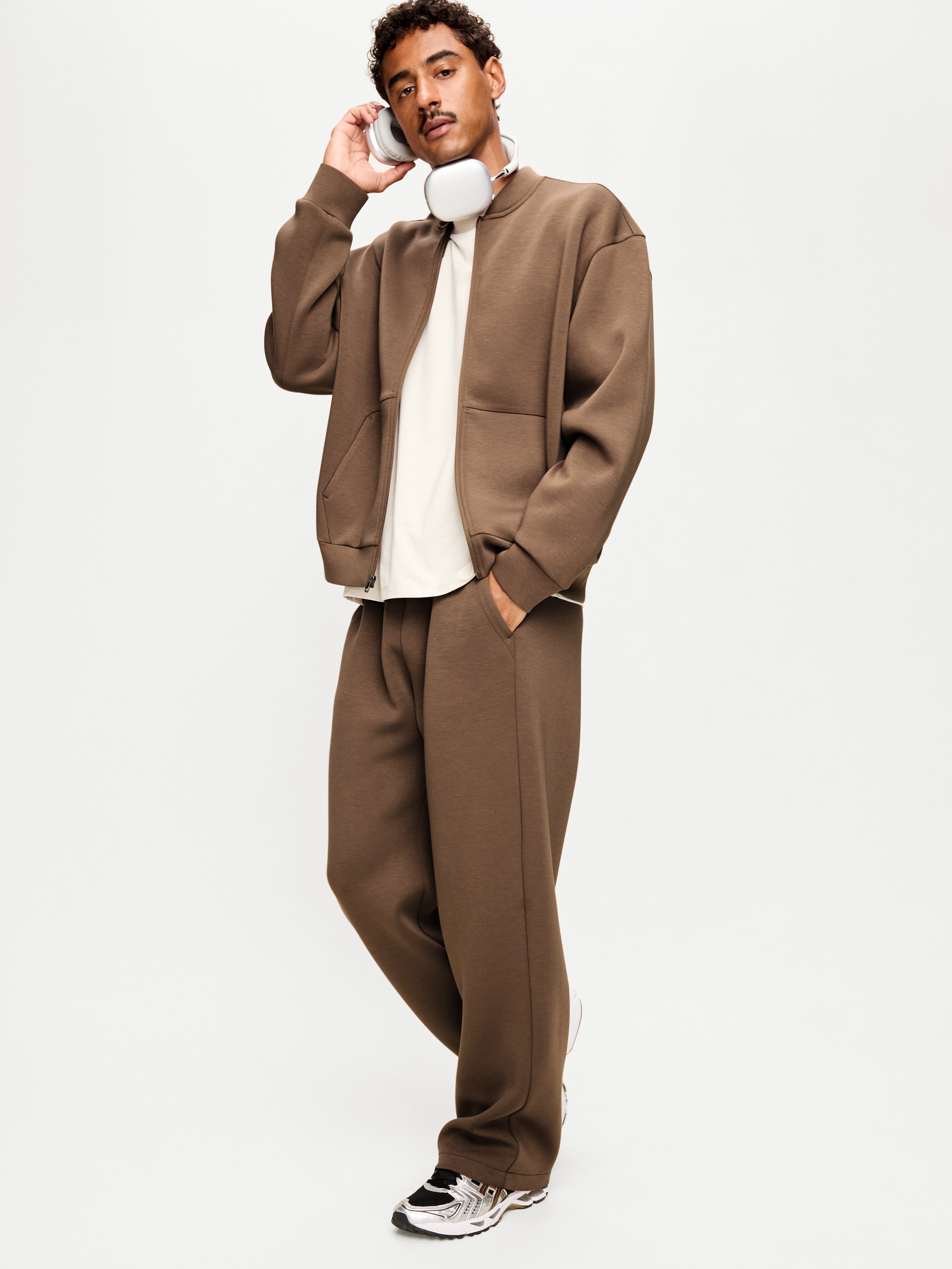 Bounce Fleece Oversized Bomber Jacket - Saddle Brown - 3