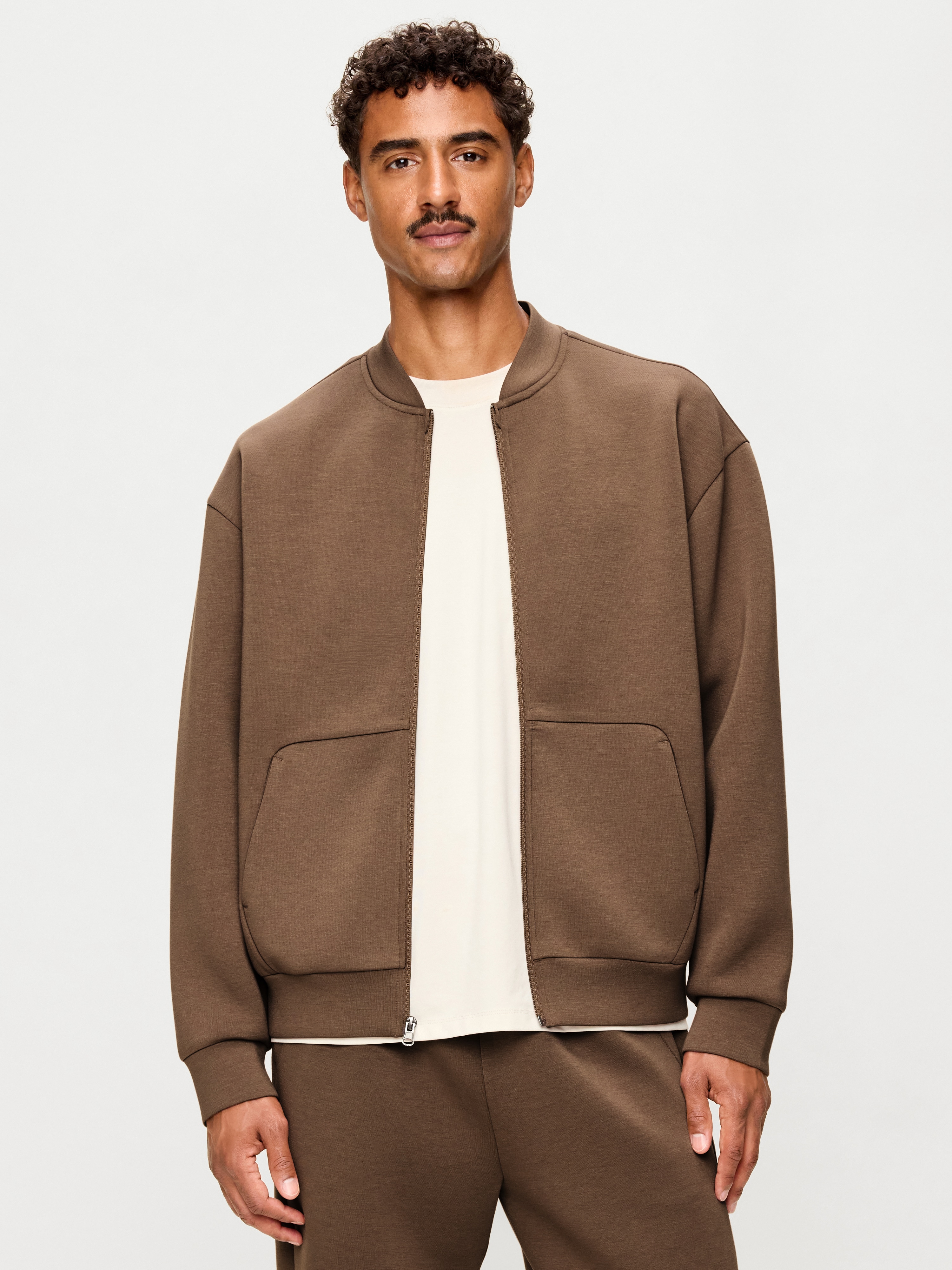 Bounce Fleece Oversized Bomber Jacket - Saddle Brown - 1