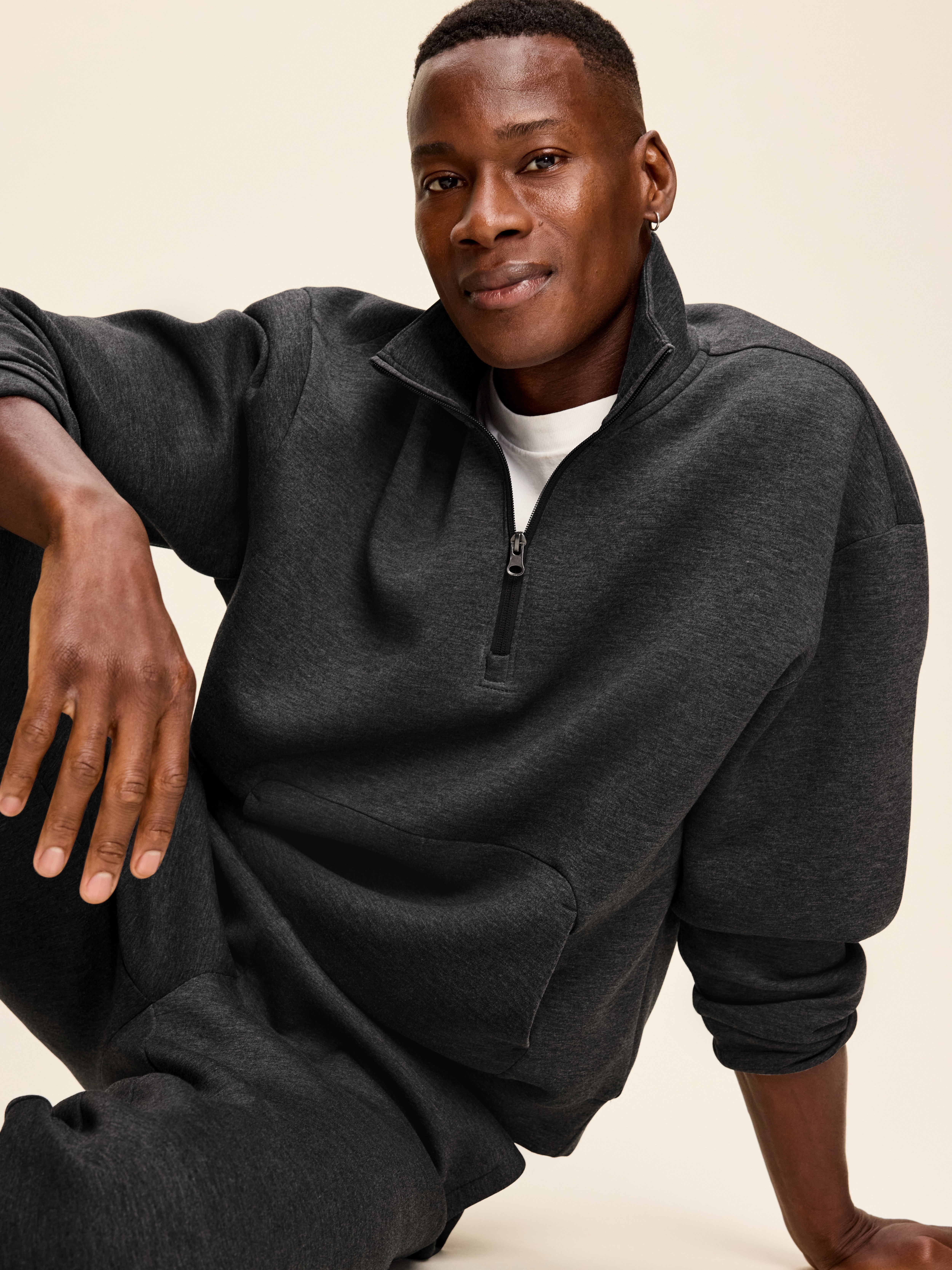 Bounce Fleece Oversized Half-Zip Pullover Sweatshirt - Dark Heather Gray - 3