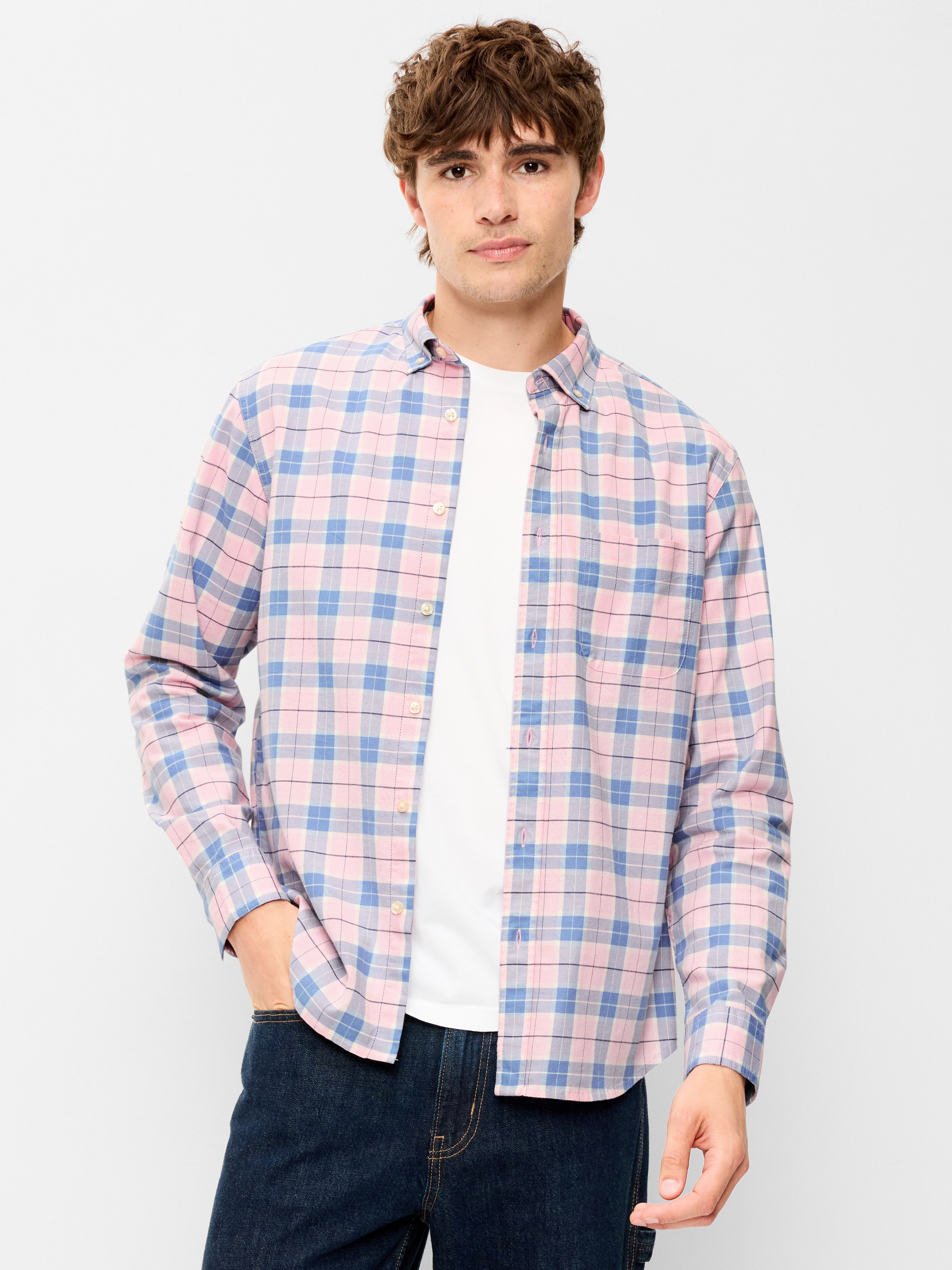 Classic Fit Everyday Oxford Shirt - Pink Plaid - 1