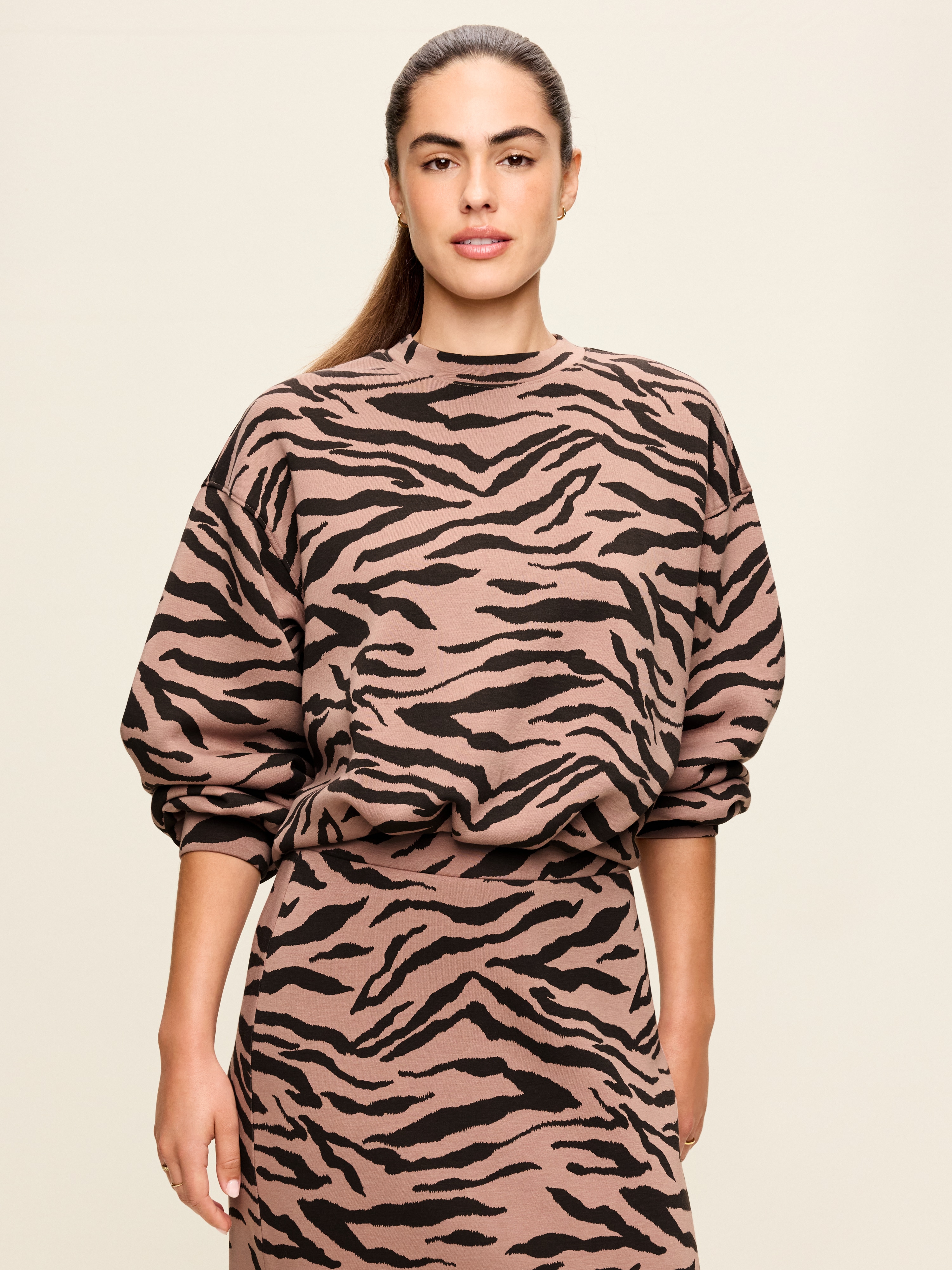 Bounce Fleece Bubble-Hem Sweatshirt - Animal Print - 1