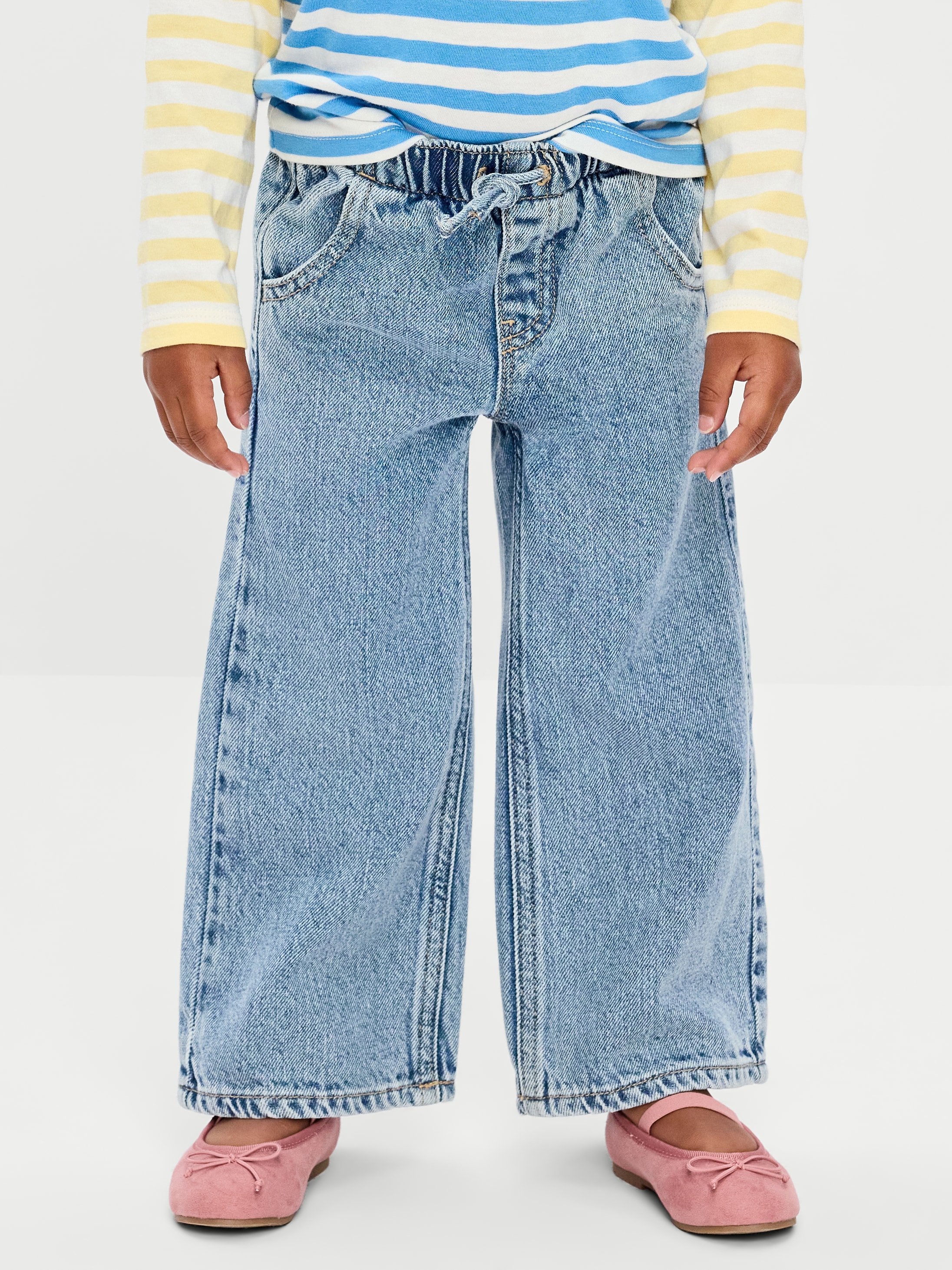 High-Waisted Baggy Wide-Leg Pull-On Jeans for Toddler Girls - Light Wash - 2