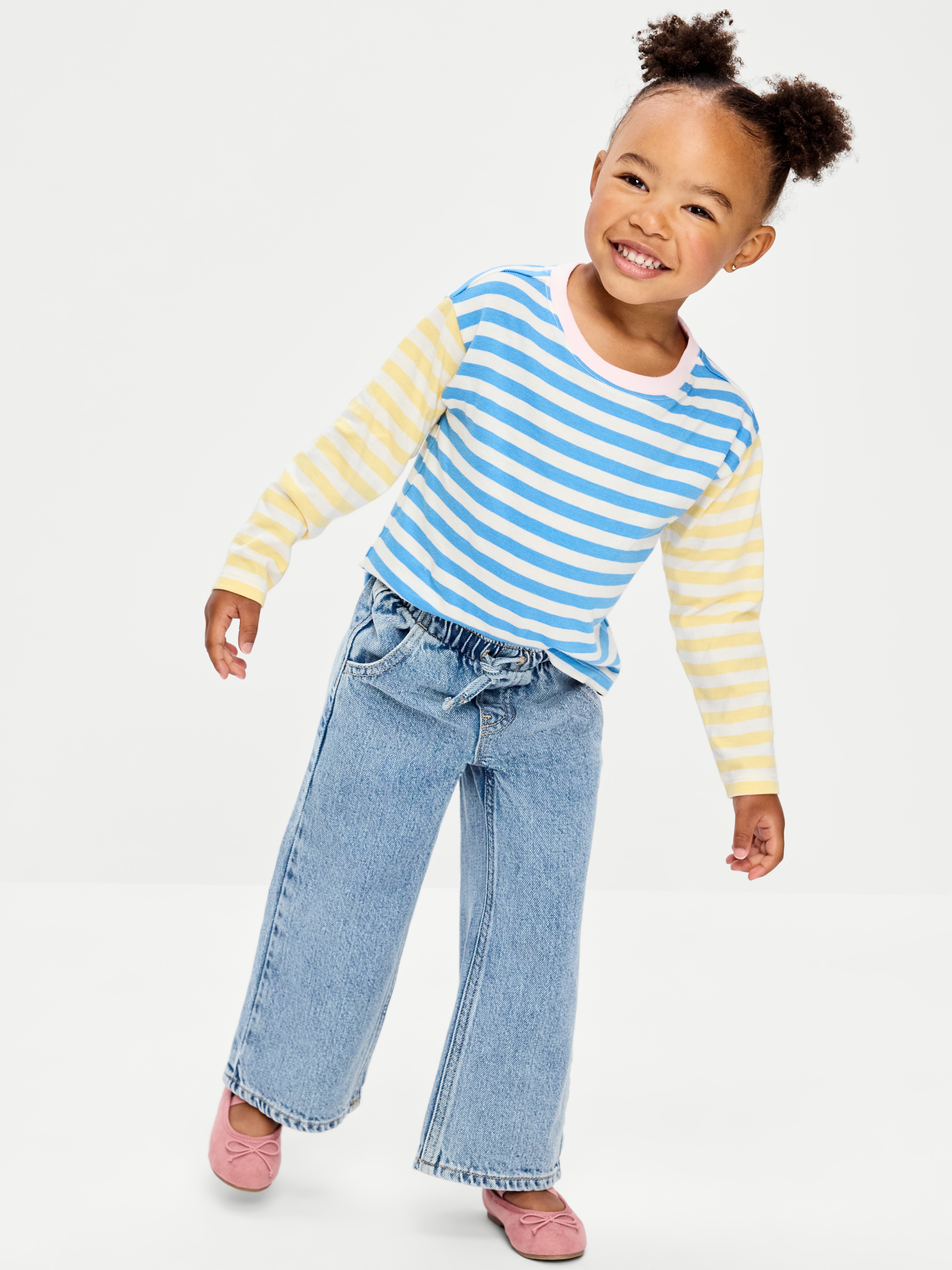High-Waisted Baggy Wide-Leg Pull-On Jeans for Toddler Girls - Light Wash - 1