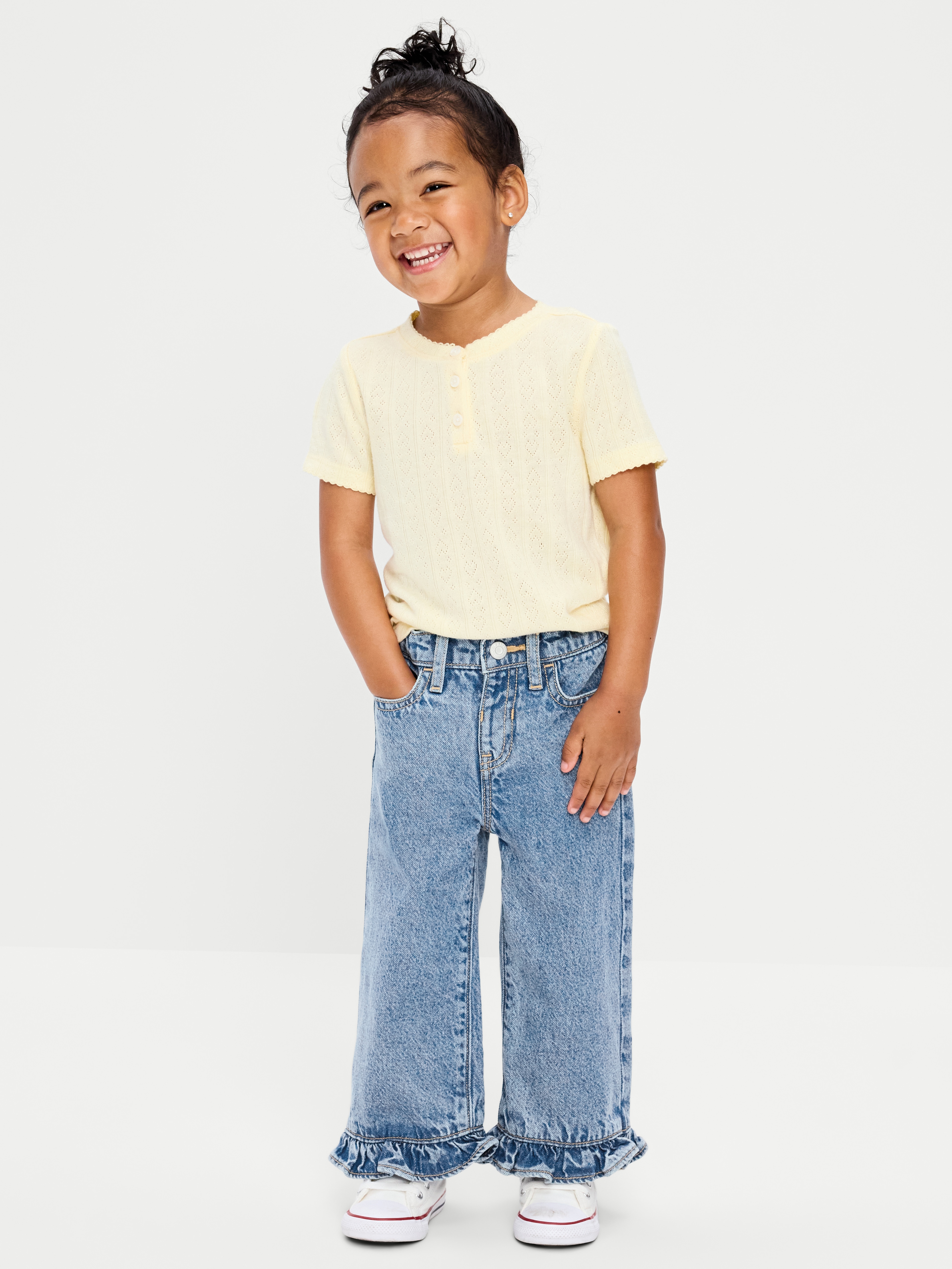 Super Baggy Lace-Trim Wide-Leg Jeans for Toddler Girls - Medium Wash - 1