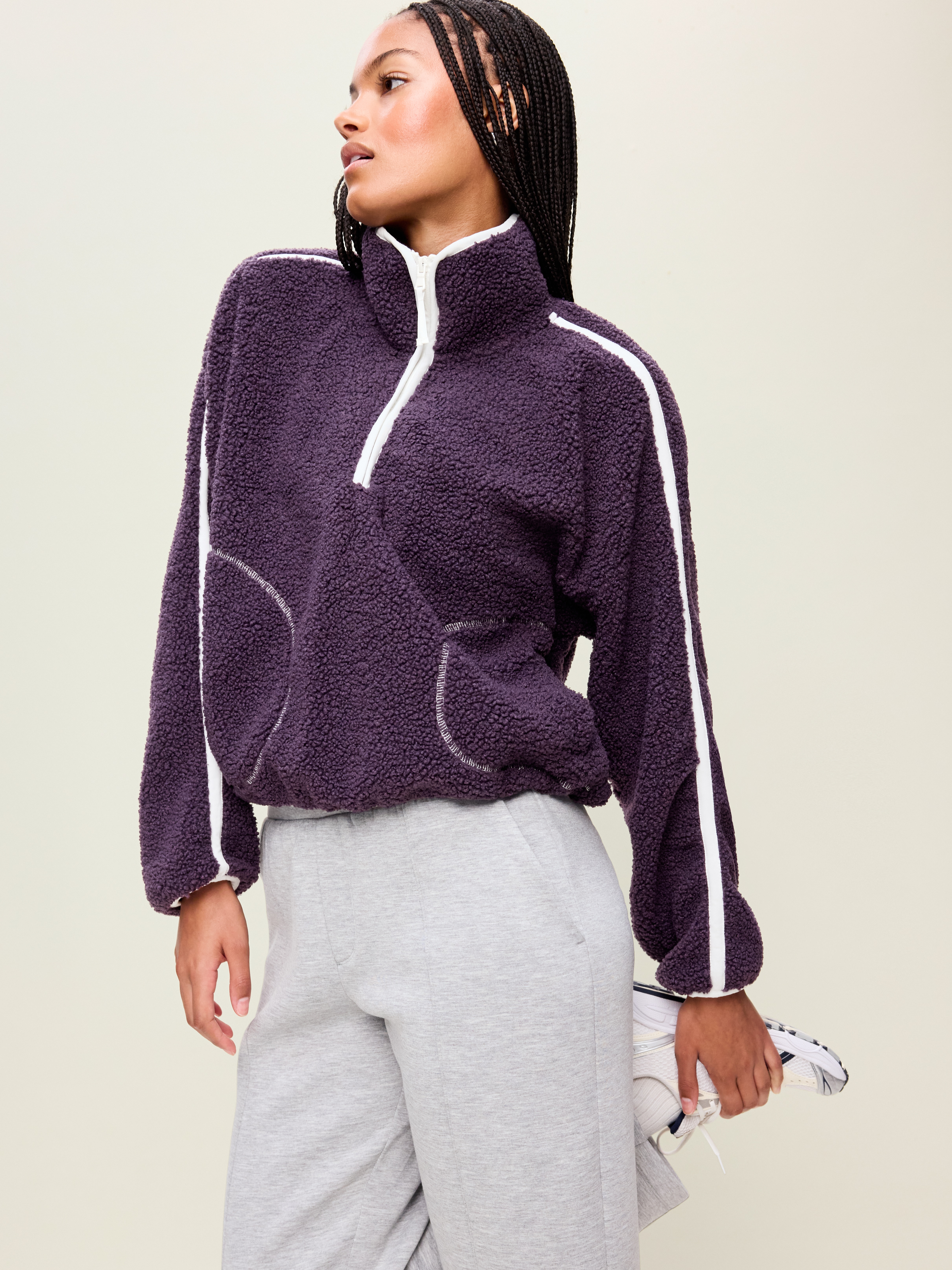 Loose Sherpa Quarter-Zip Pullover - Nebula - 3