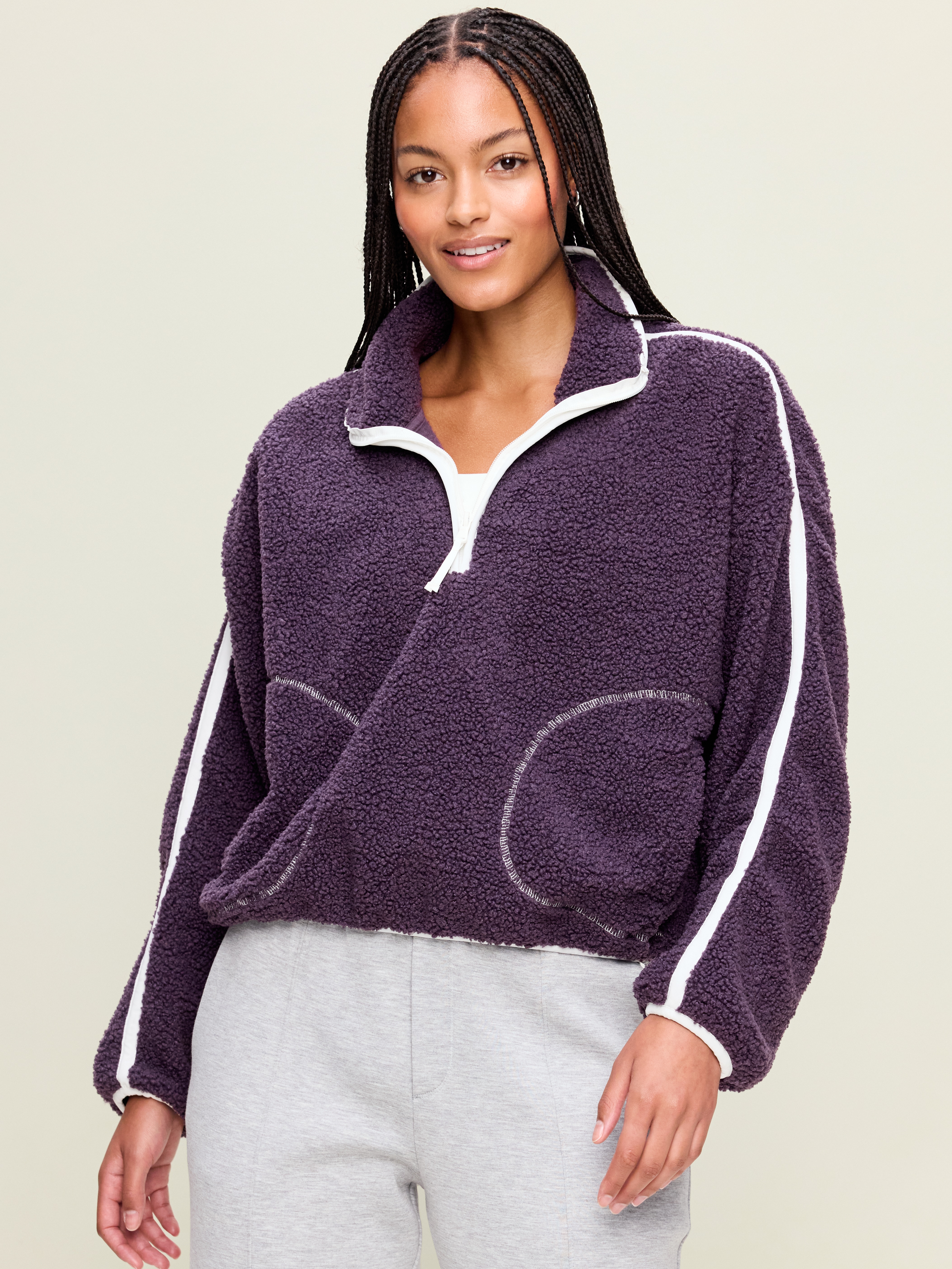 Loose Sherpa Quarter-Zip Pullover - Nebula - 1