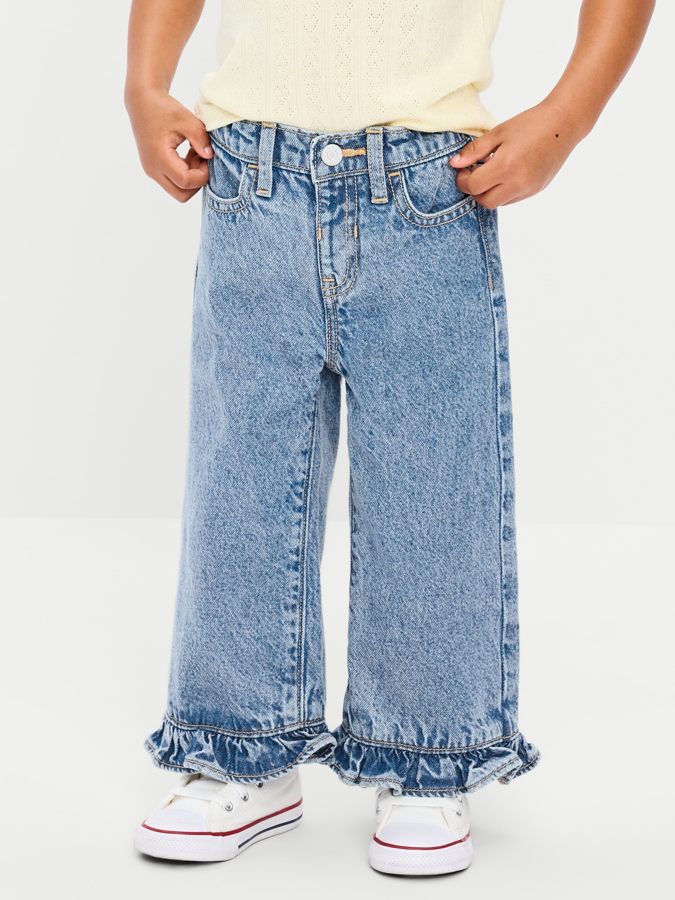 Super Baggy Lace-Trim Wide-Leg Jeans for Toddler Girls - Medium Wash - 2