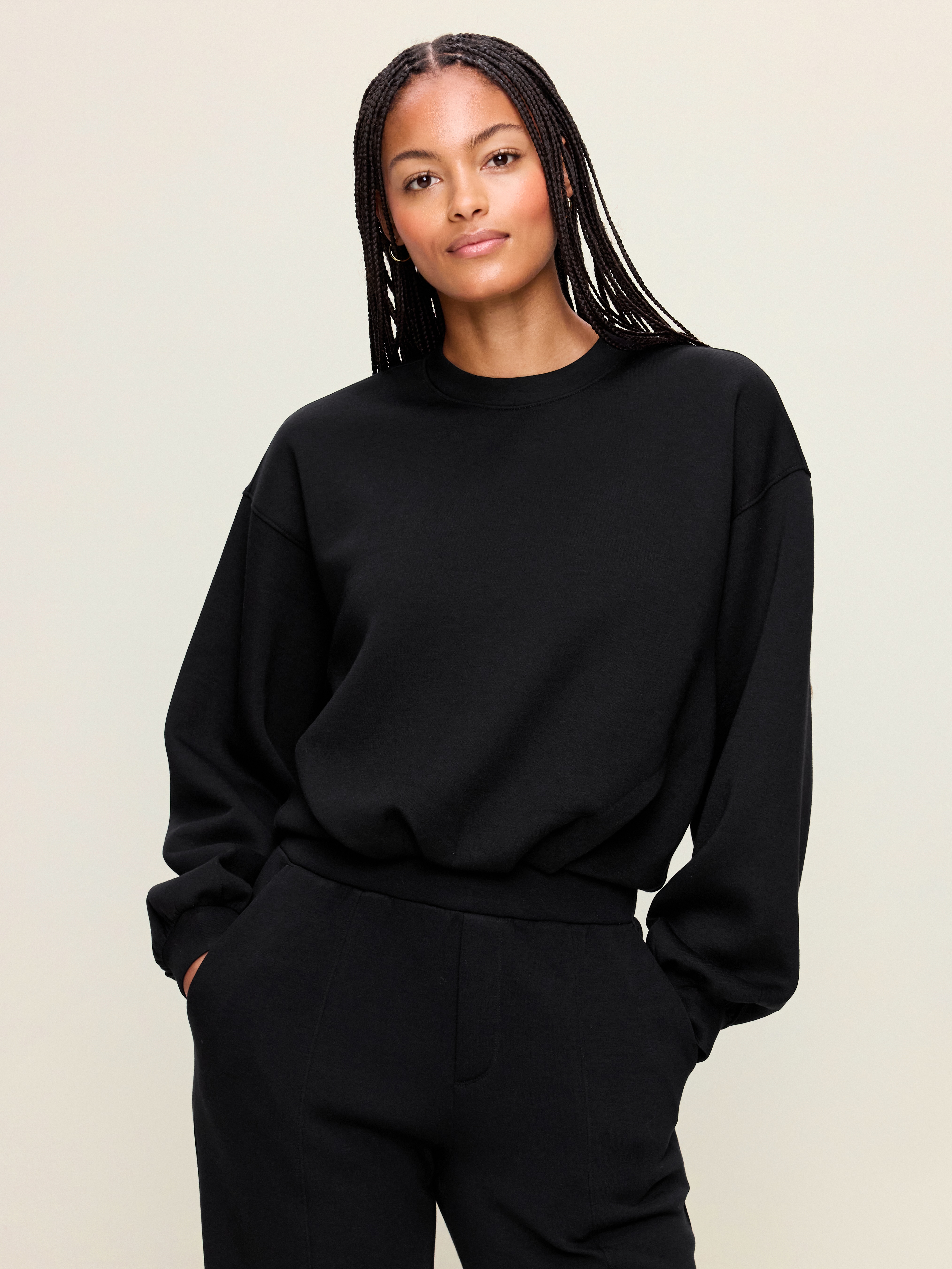 Bounce Fleece Bubble-Hem Sweatshirt - Black Jack - 1