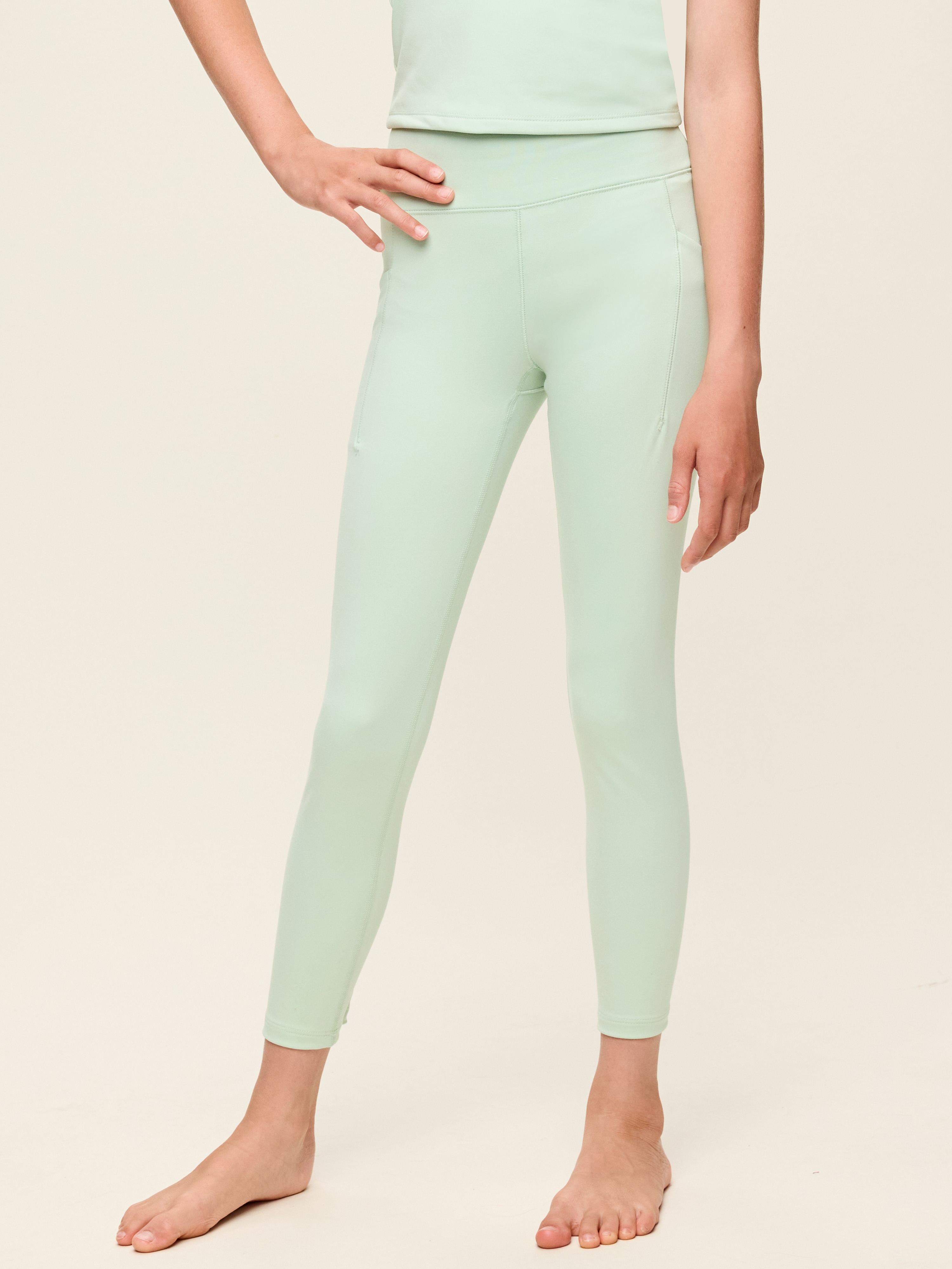 High-Waisted StudioSmooth 7/8 Leggings for Girls - Soft Aloe - 3