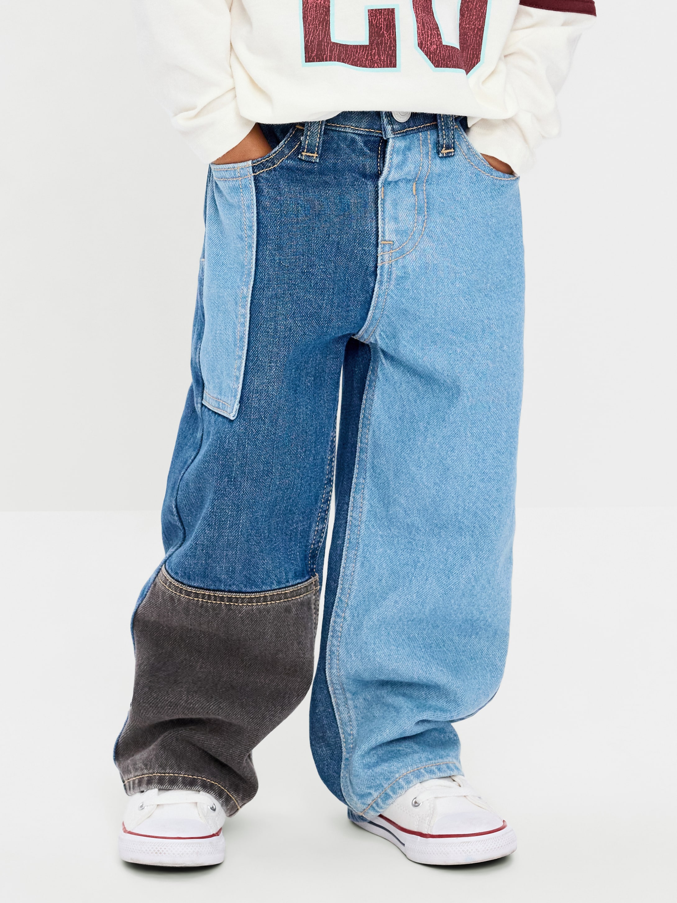 Super Baggy Patched Jeans for Toddler Boys - Blues - 2