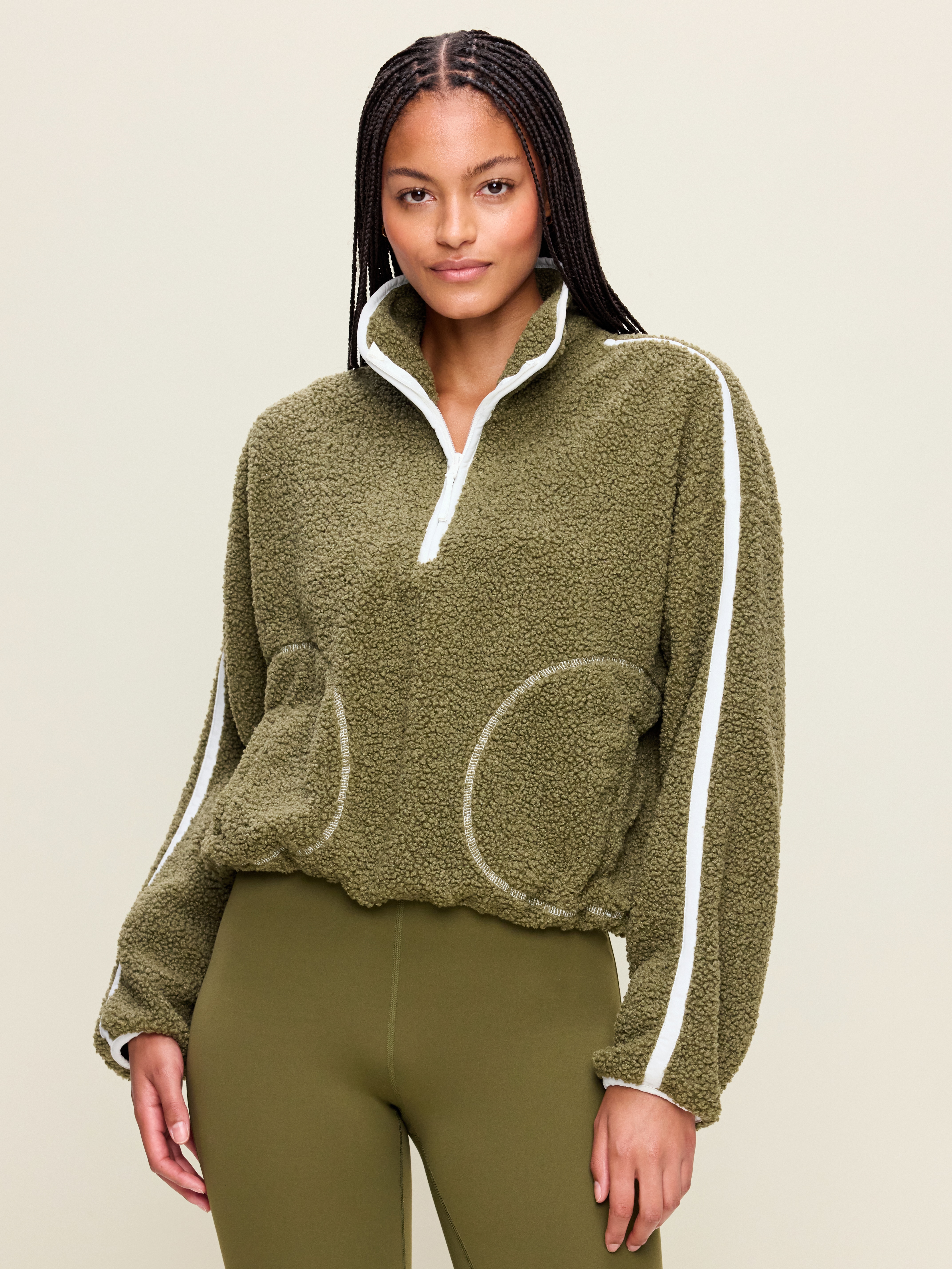 Loose Sherpa Quarter-Zip Pullover - Hearthwood - 1