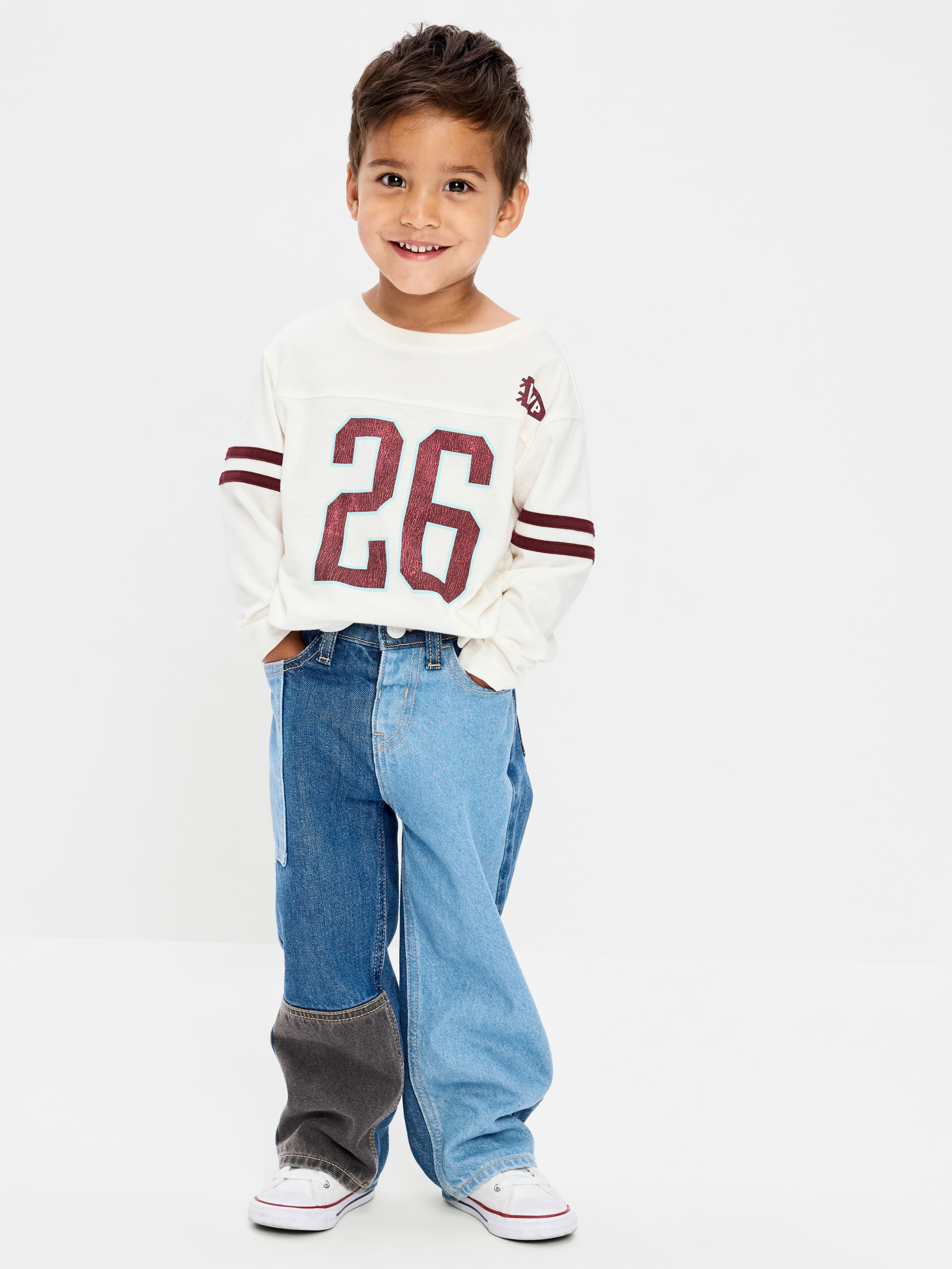 Super Baggy Patched Jeans for Toddler Boys - Blues - 1