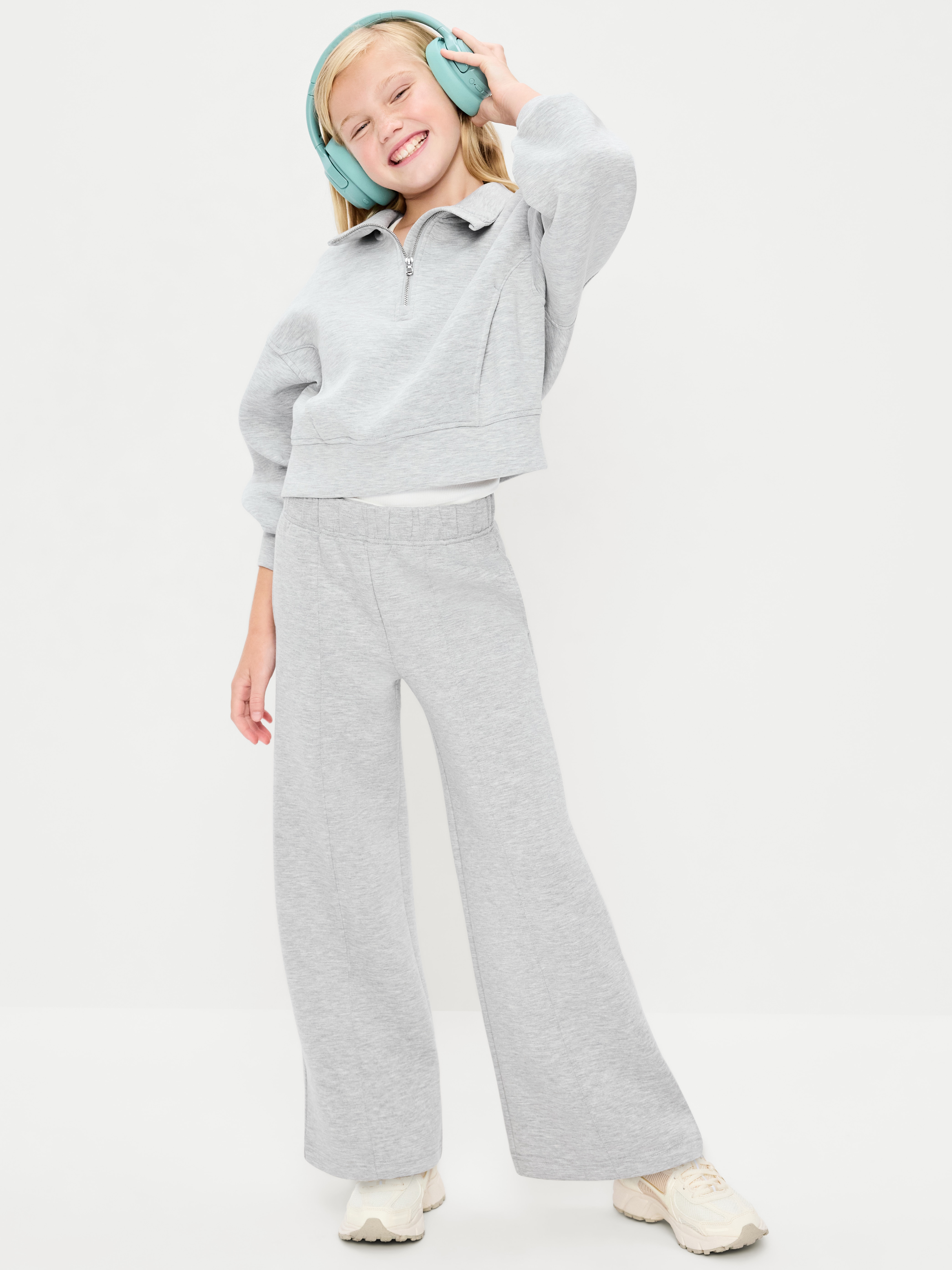 High-Waisted Bounce Fleece Wide-Leg Sweatpants for Girls - Heather Gray - 3