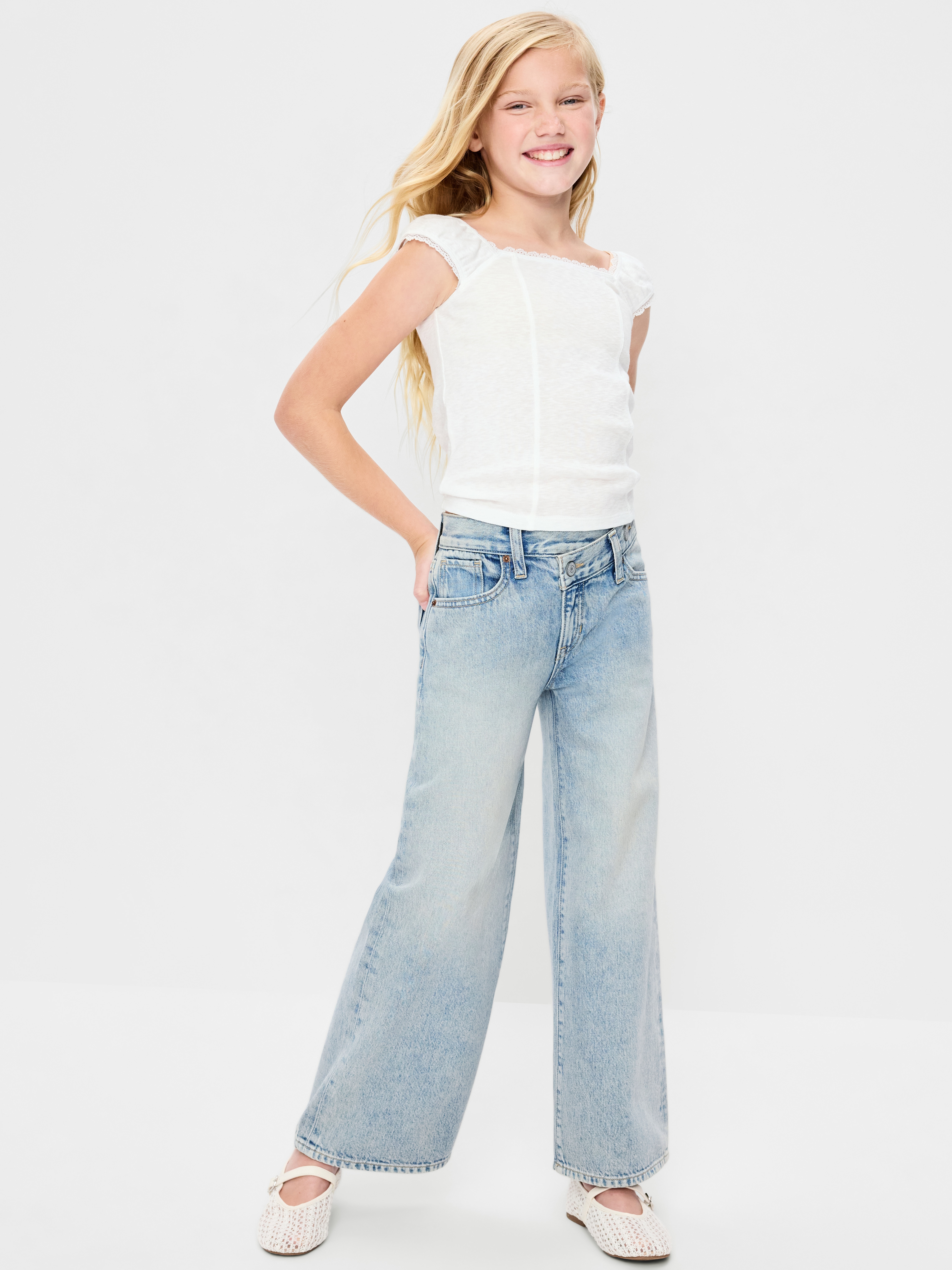 Super Baggy Wide-Leg Embroidered Jeans for Girls - Sunset - 3