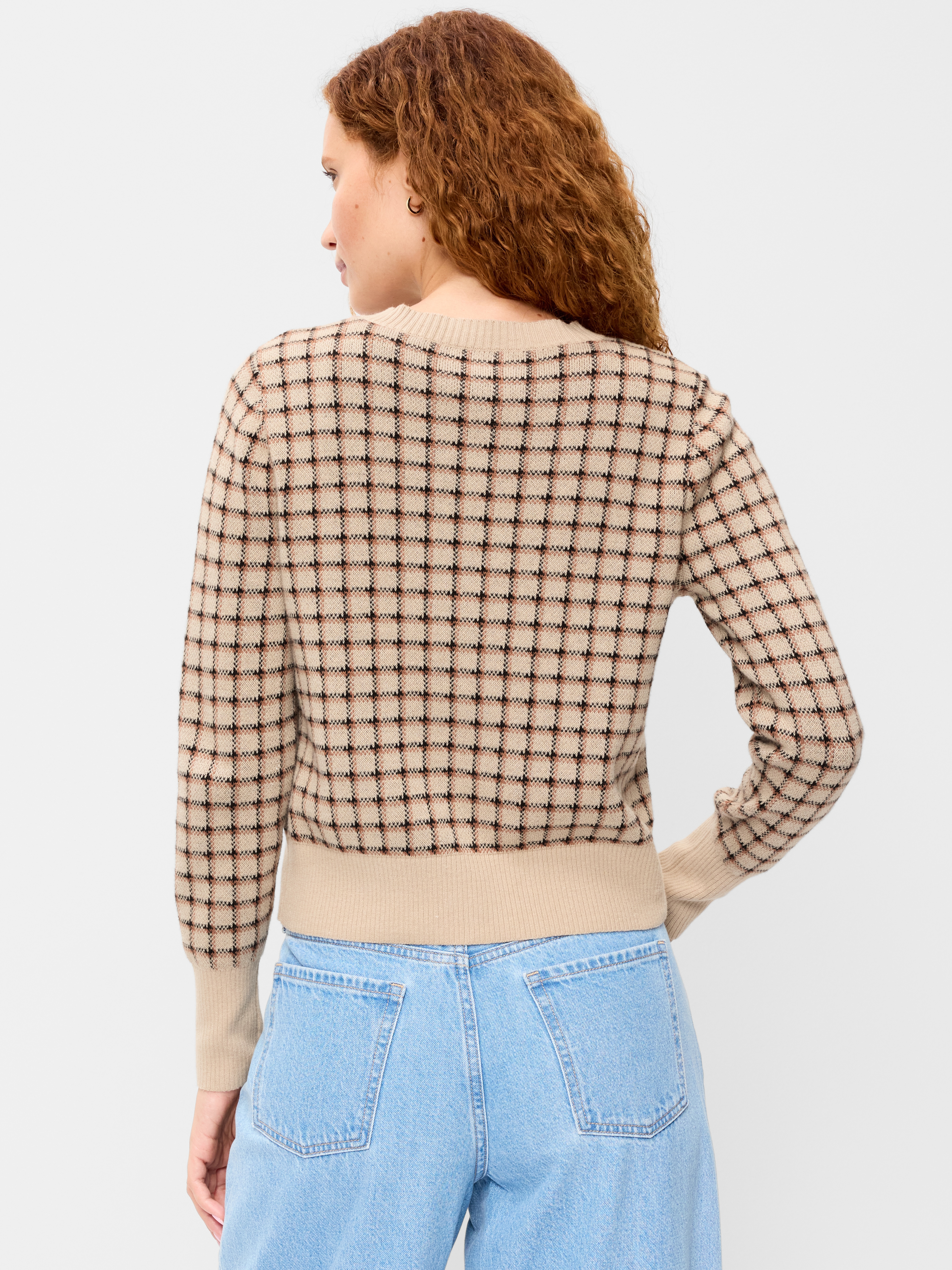 SoSoft Cropped Crew-Neck Cardigan - Neutral Plaid - 2