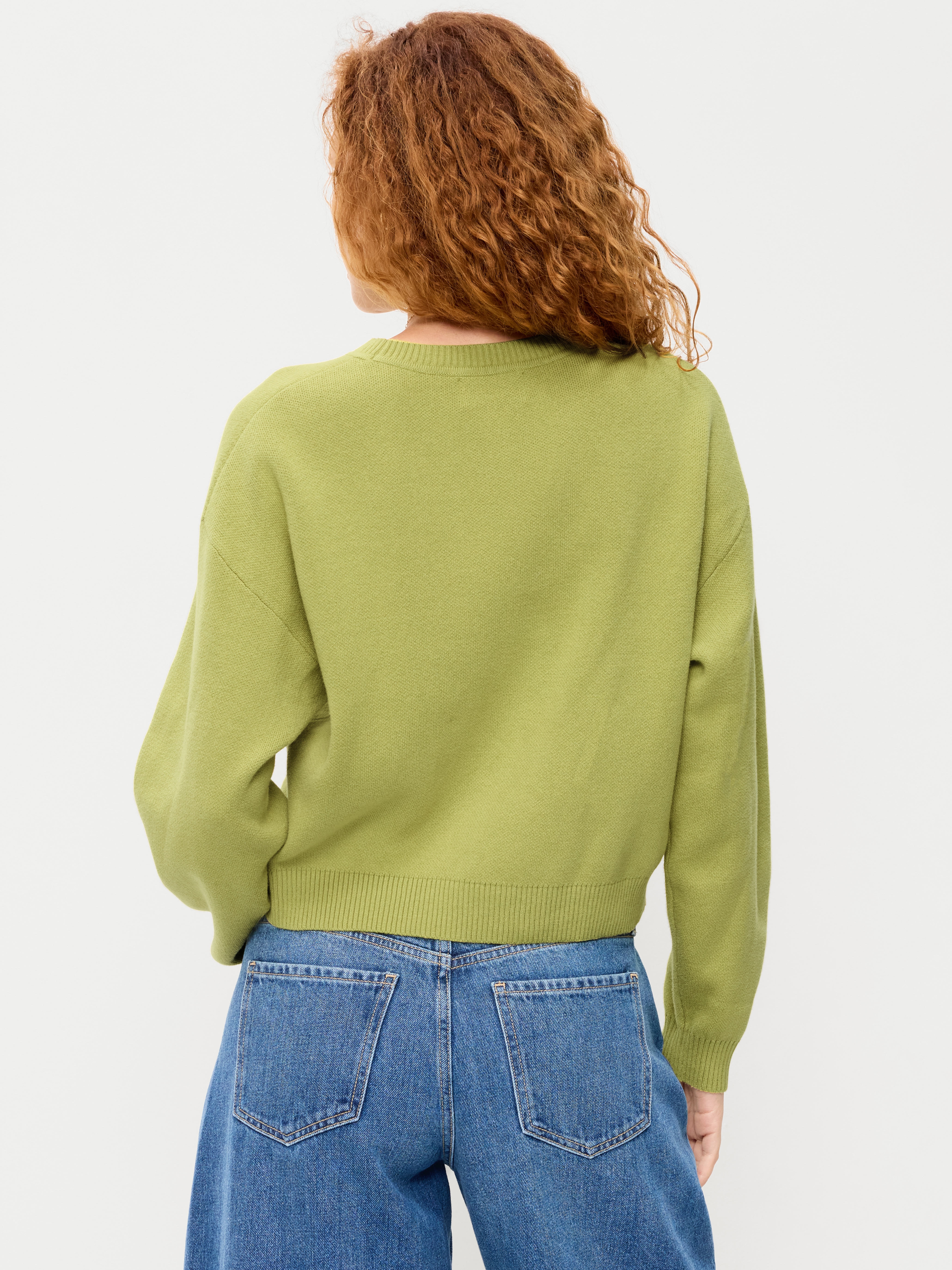 Cotton-Blend Crew-Neck Cropped Sweater - Wasabi - 2