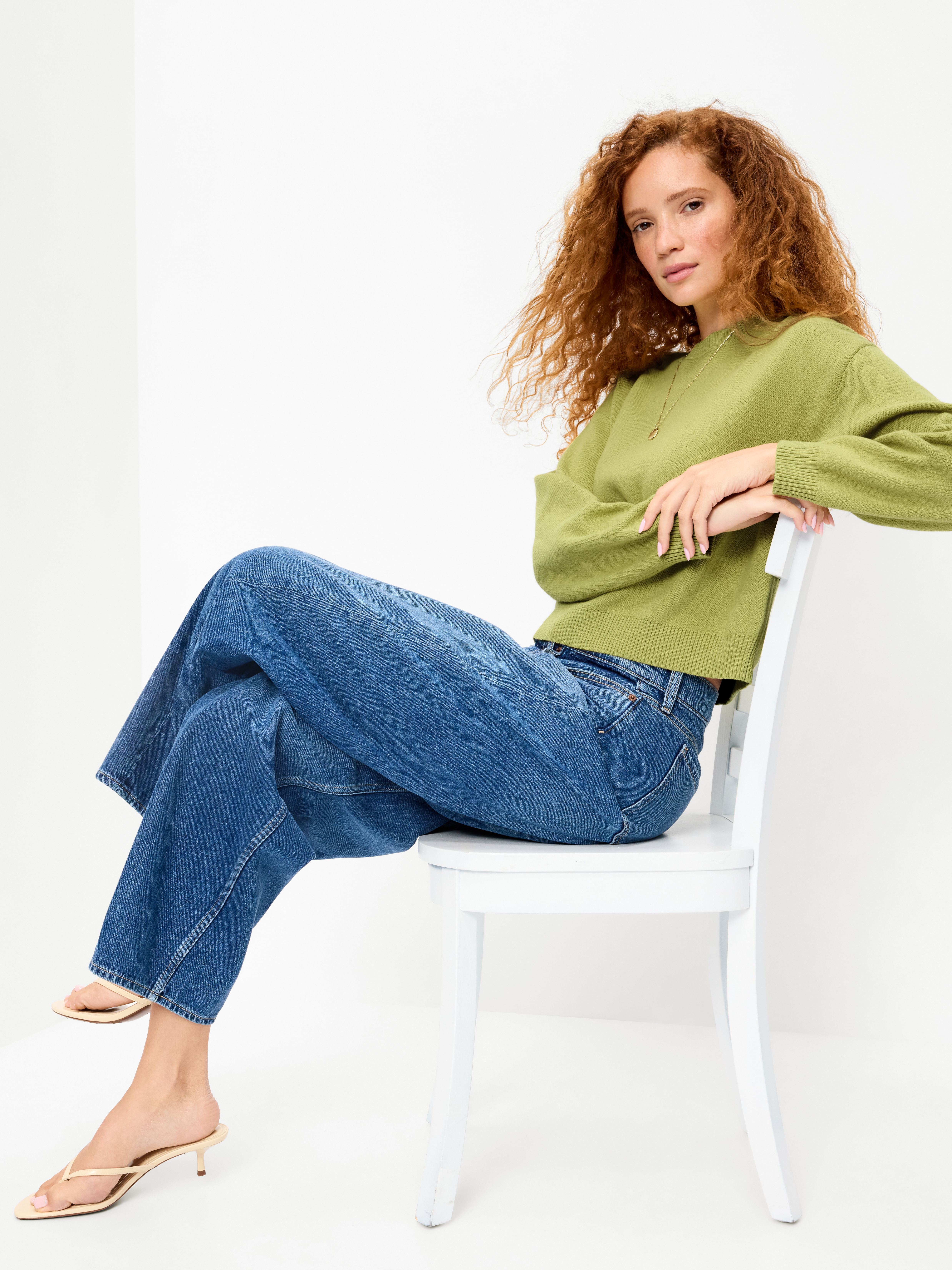 Cotton-Blend Crew-Neck Cropped Sweater - Wasabi - 3