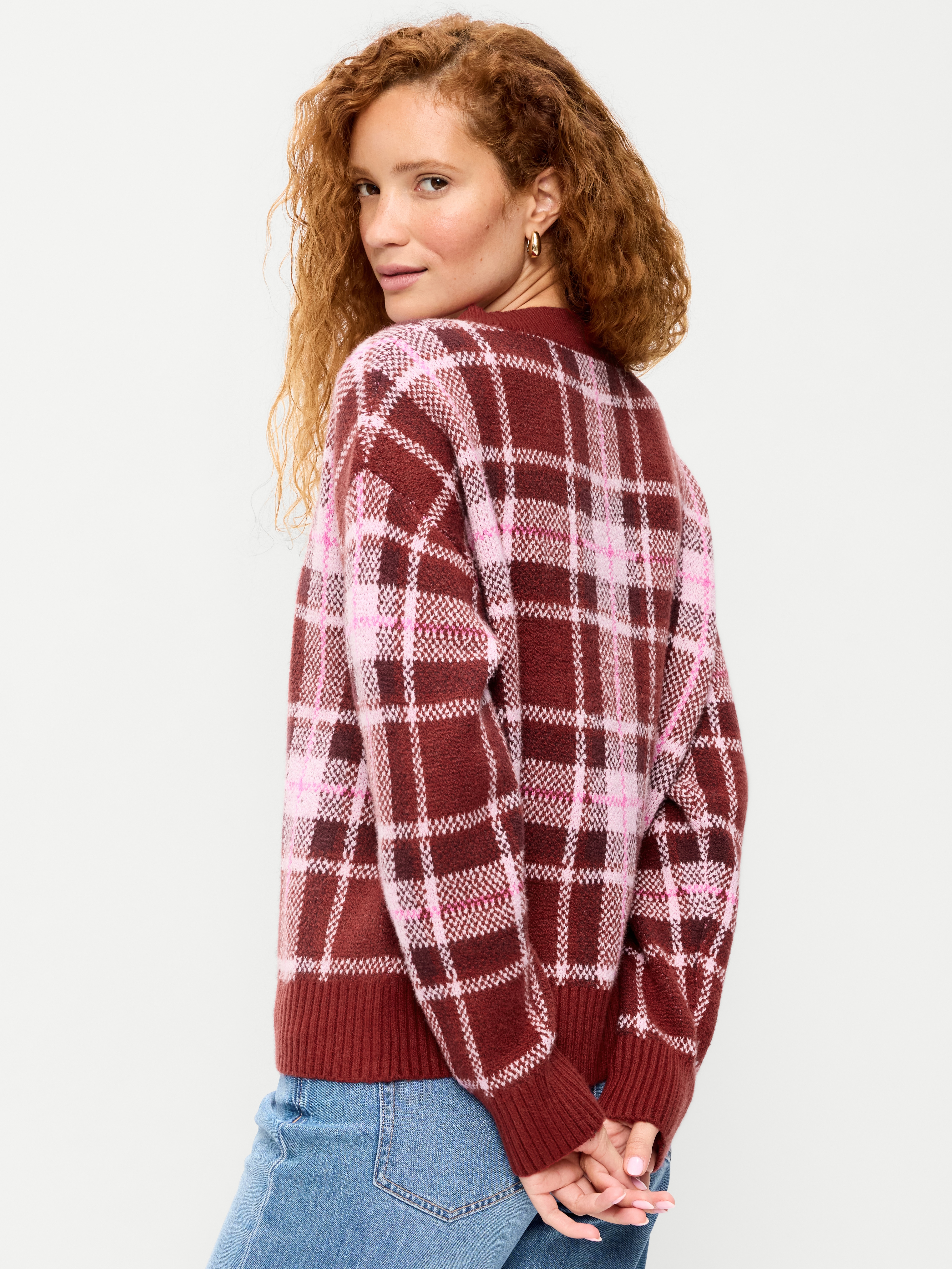 SoSoft V-Neck Cardigan Sweater - Red Plaid - 2