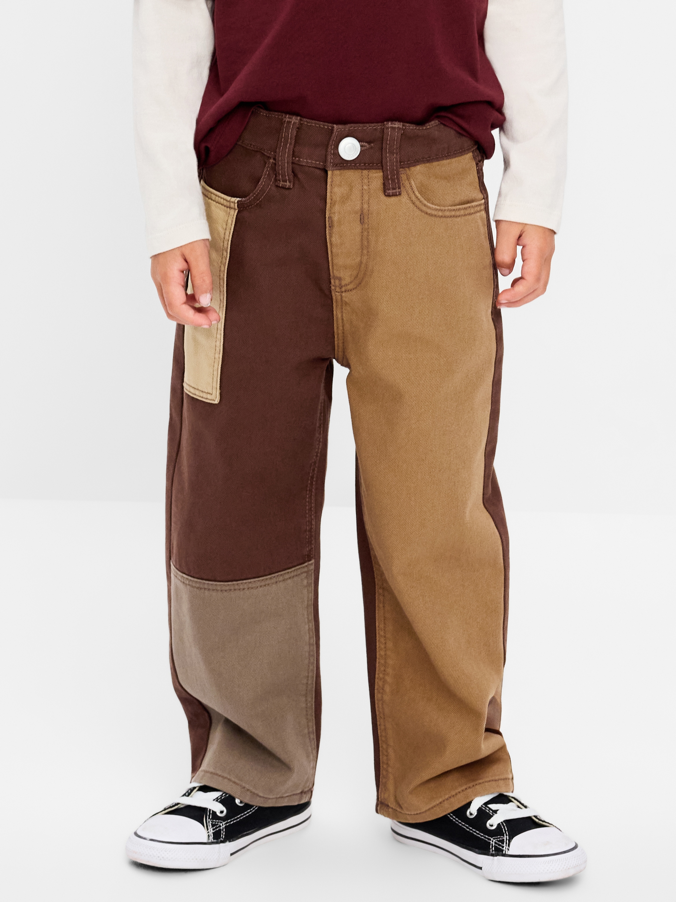 Super Baggy Patched Jeans for Toddler Boys - Brown - 2
