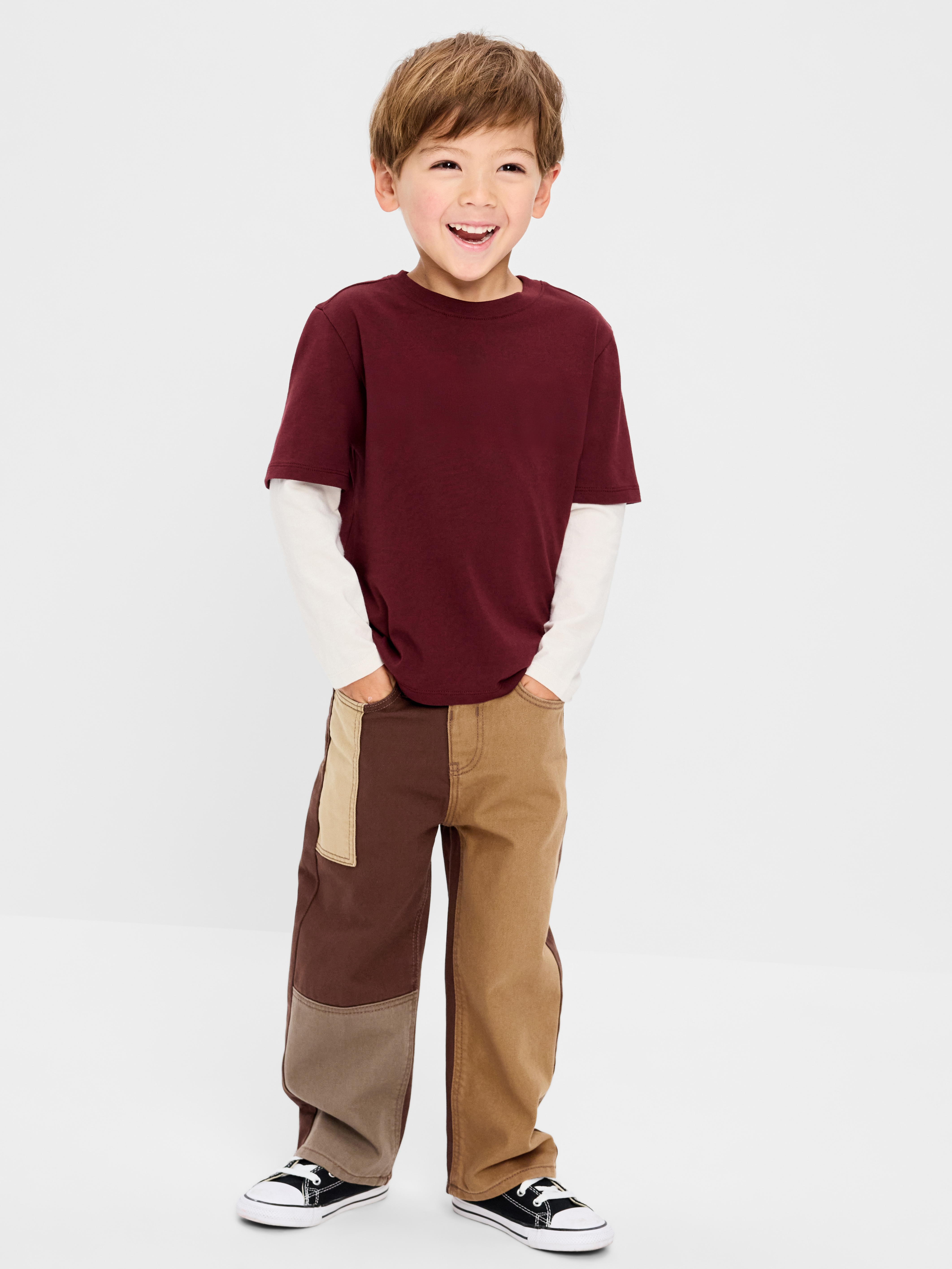 Super Baggy Patched Jeans for Toddler Boys - Brown - 1