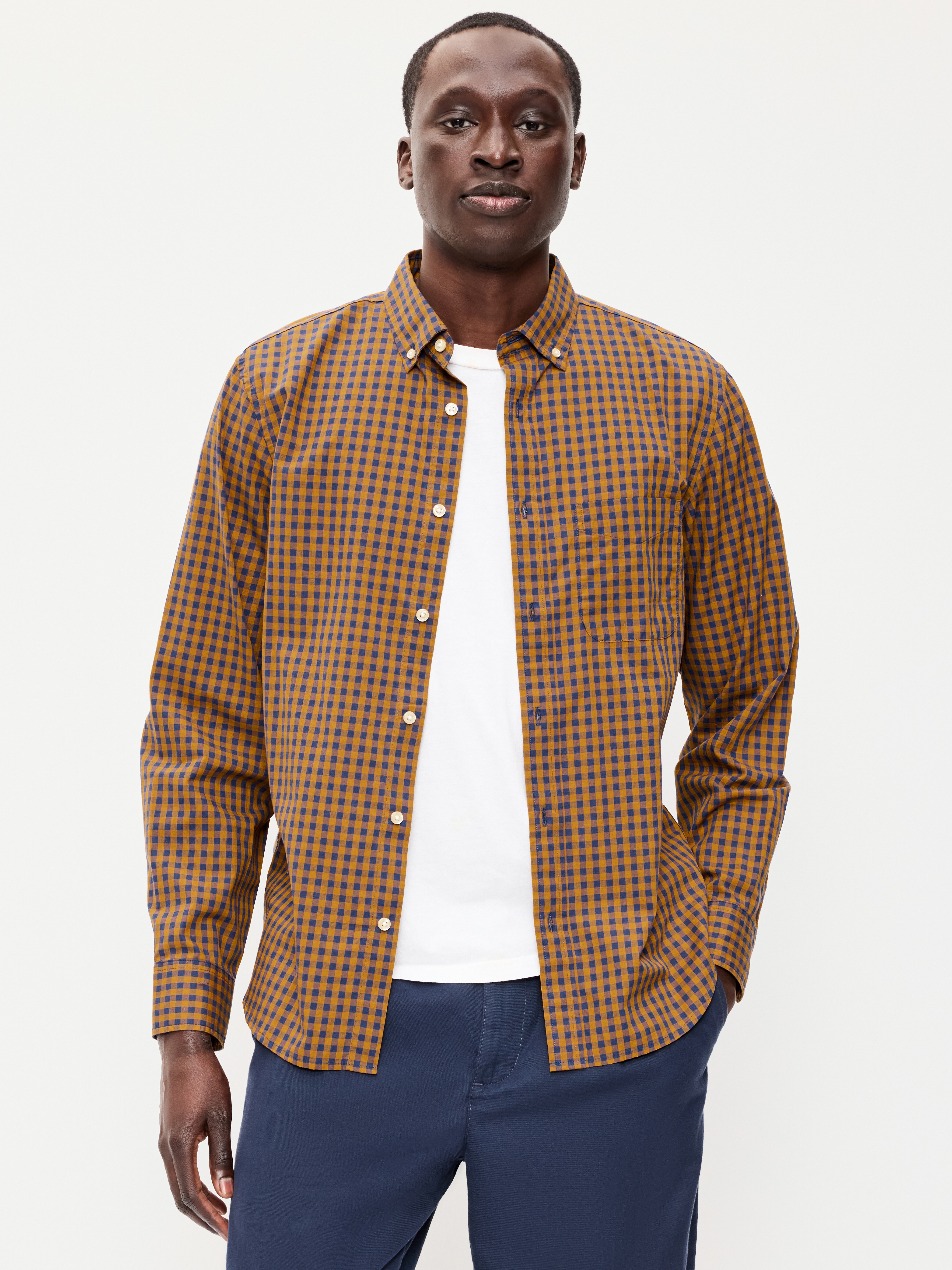 Classic Fit Everyday Oxford Shirt - Blue Orange Check - 1
