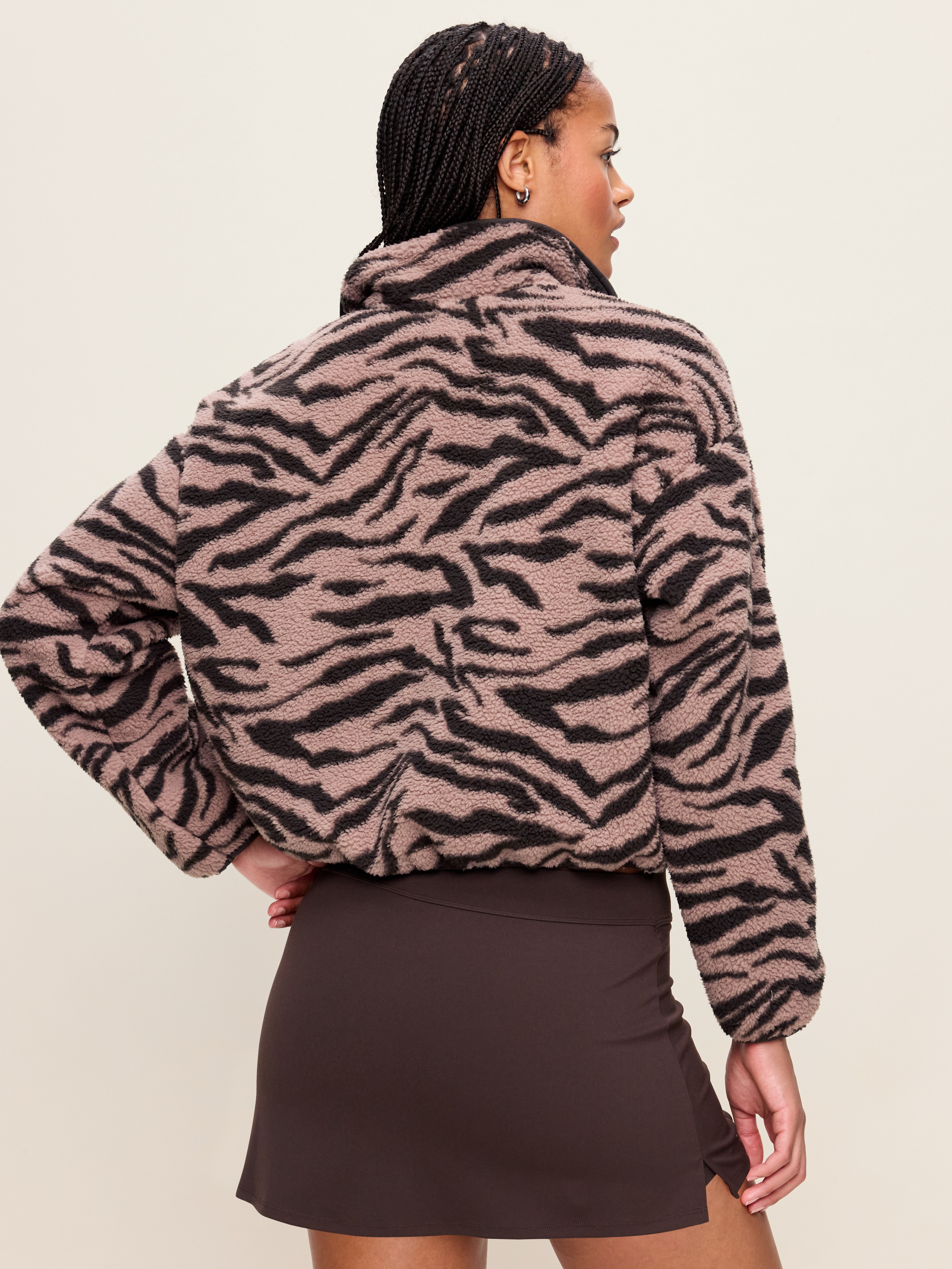 Loose Sherpa Quarter-Zip Pullover - Black Zebra - 2